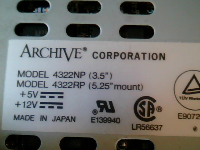 SCSI DAT Tape Drive Archive Corporation 4322NP 4322RP LR56637 E9072019 