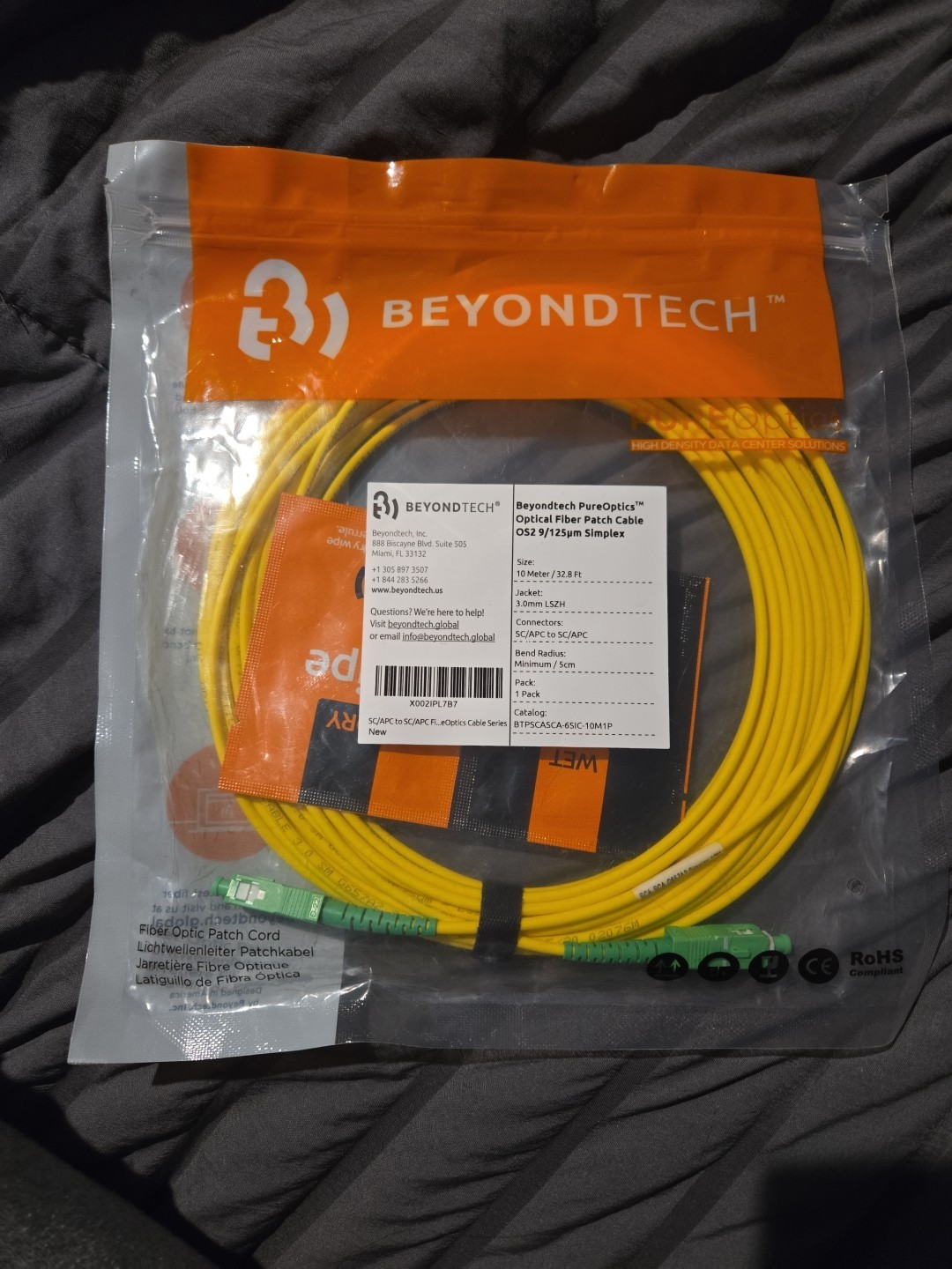 Beyondtech PureOptics Optical Fiber Patch Cable 10meter/32.8 ft Sc To Sc