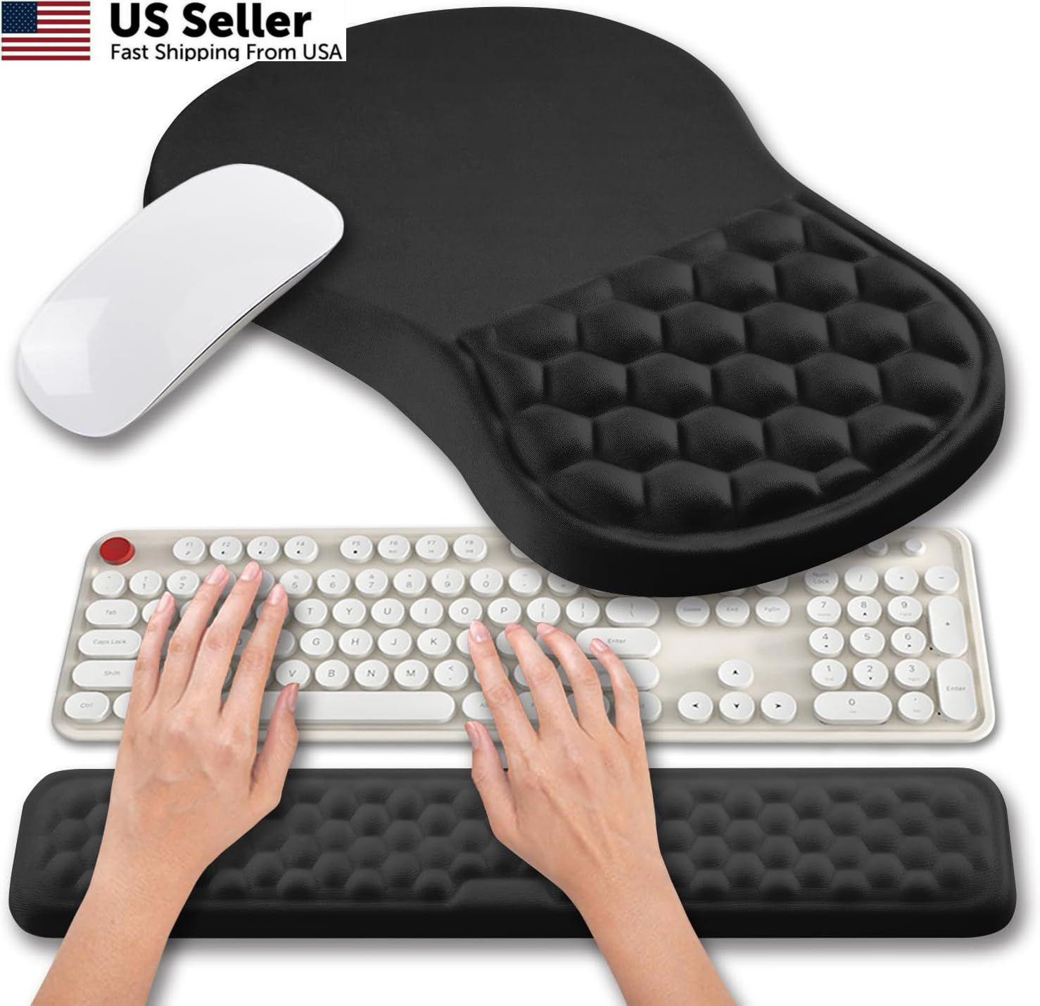 Hokafenle 2 in 1 Ergonomic Mouse Pad Wrist Support & 2 In 1 Set, Hk001-black