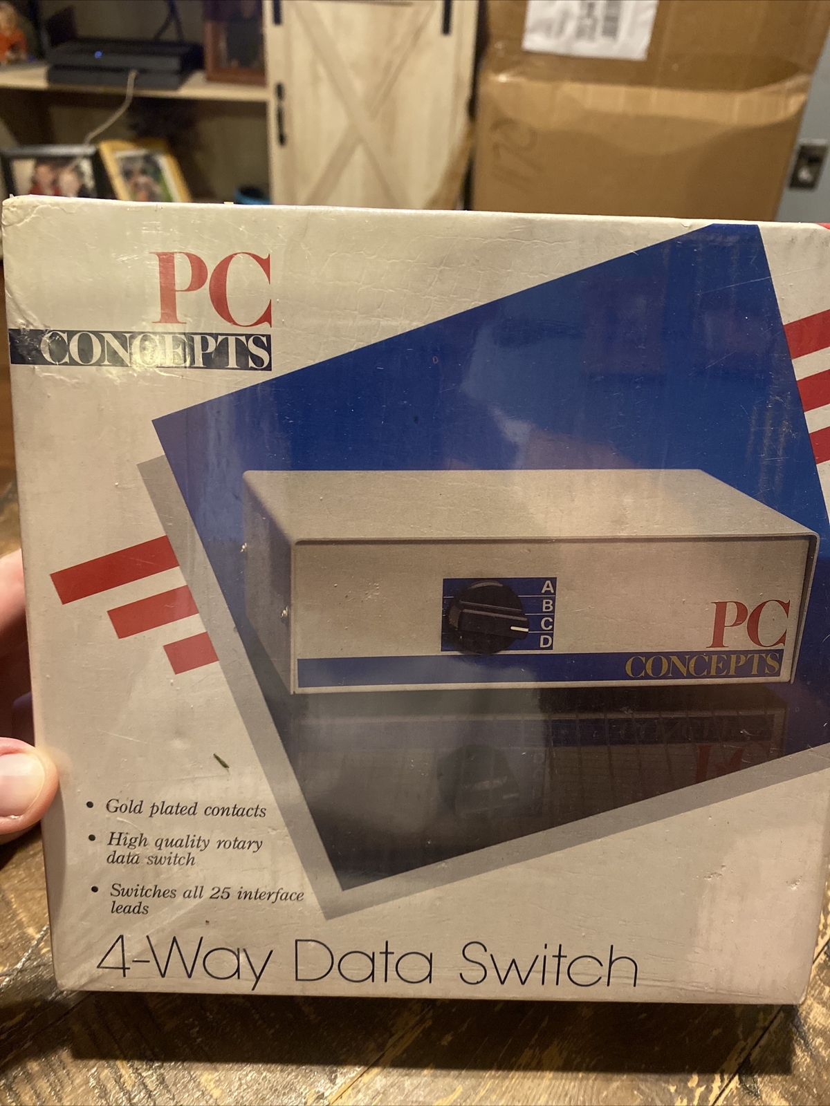 PC Concepts 4 Way Manual Dial Switch DB25 Computer Input-Output ABCD Data Switch