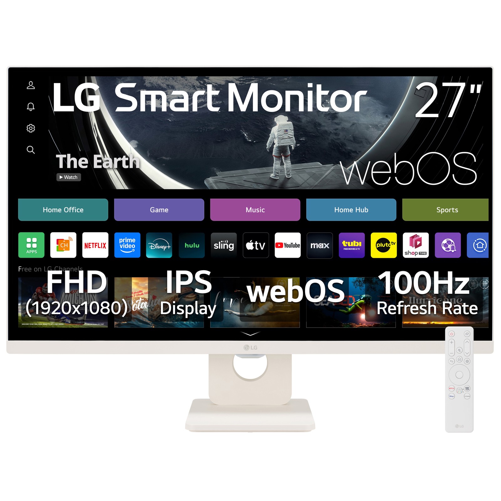 LG 27U55WSA-W 27" FHD IPS Smart Monitor with webOS 100Hz, White