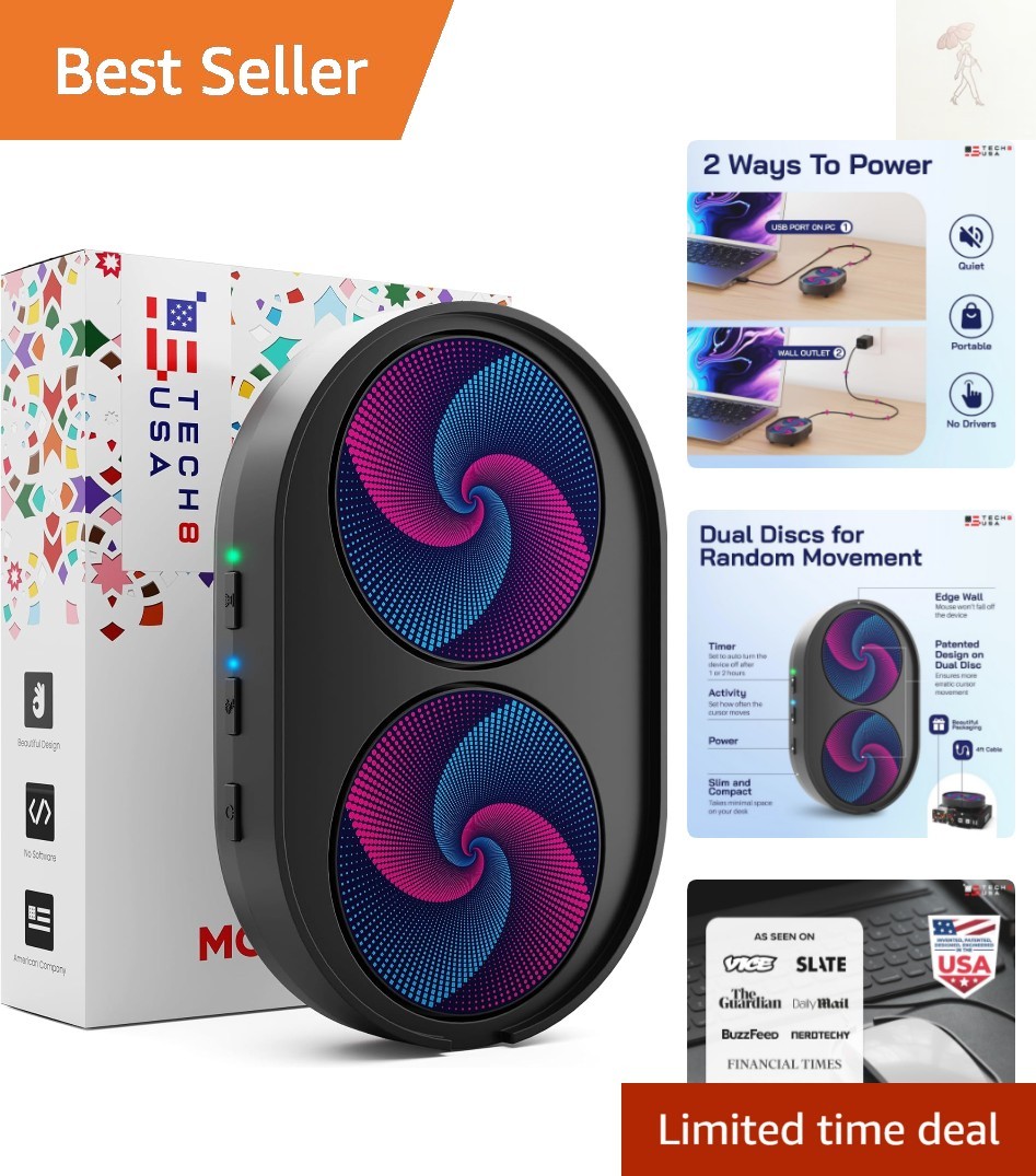 Dual Disc Mouse Mover, Jiggler, Auto-Off Timer, Activity Settings, No Softwar...