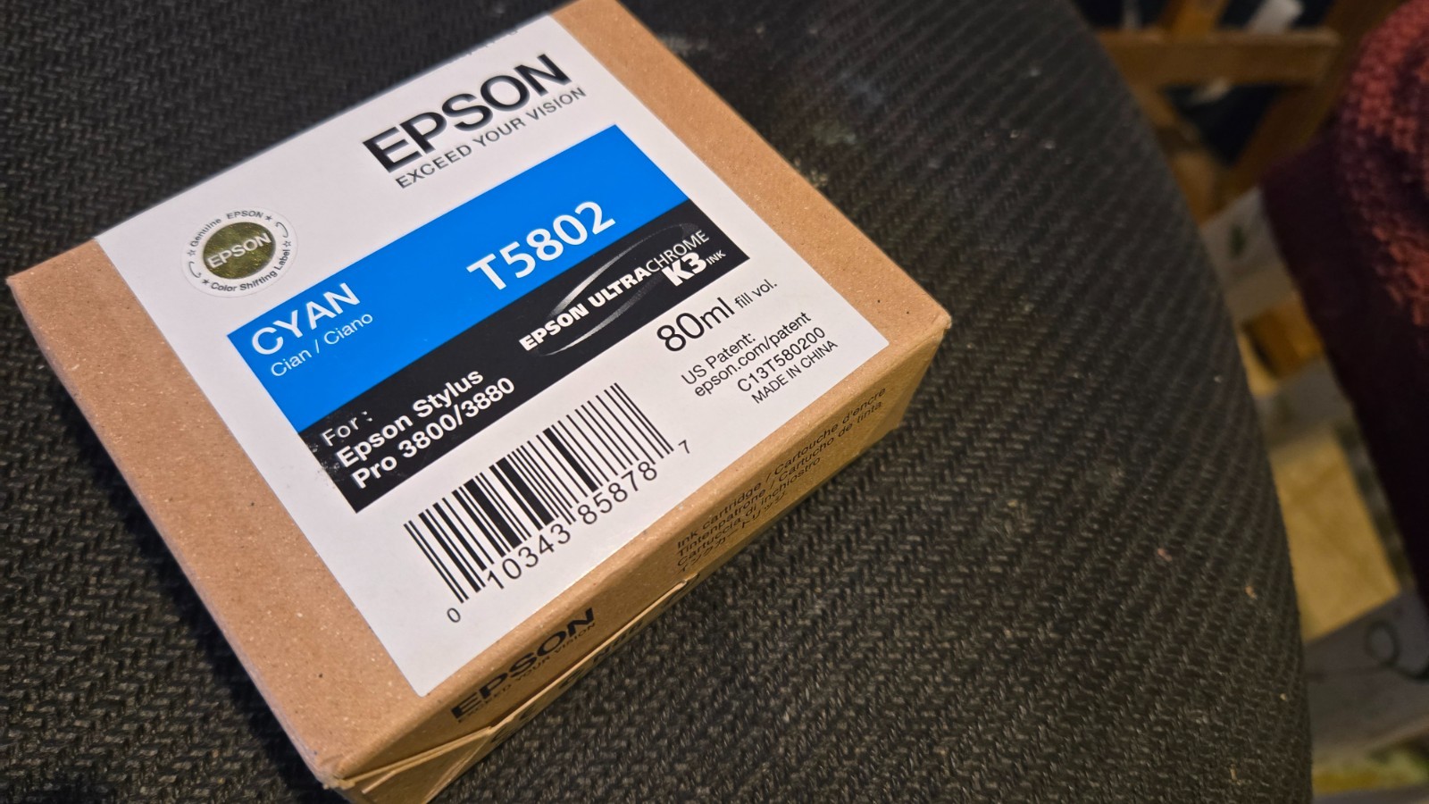 02-2017 NIB Genuine Epson Pro 3800 3880 Cyan K3 Ink T5802 T580200