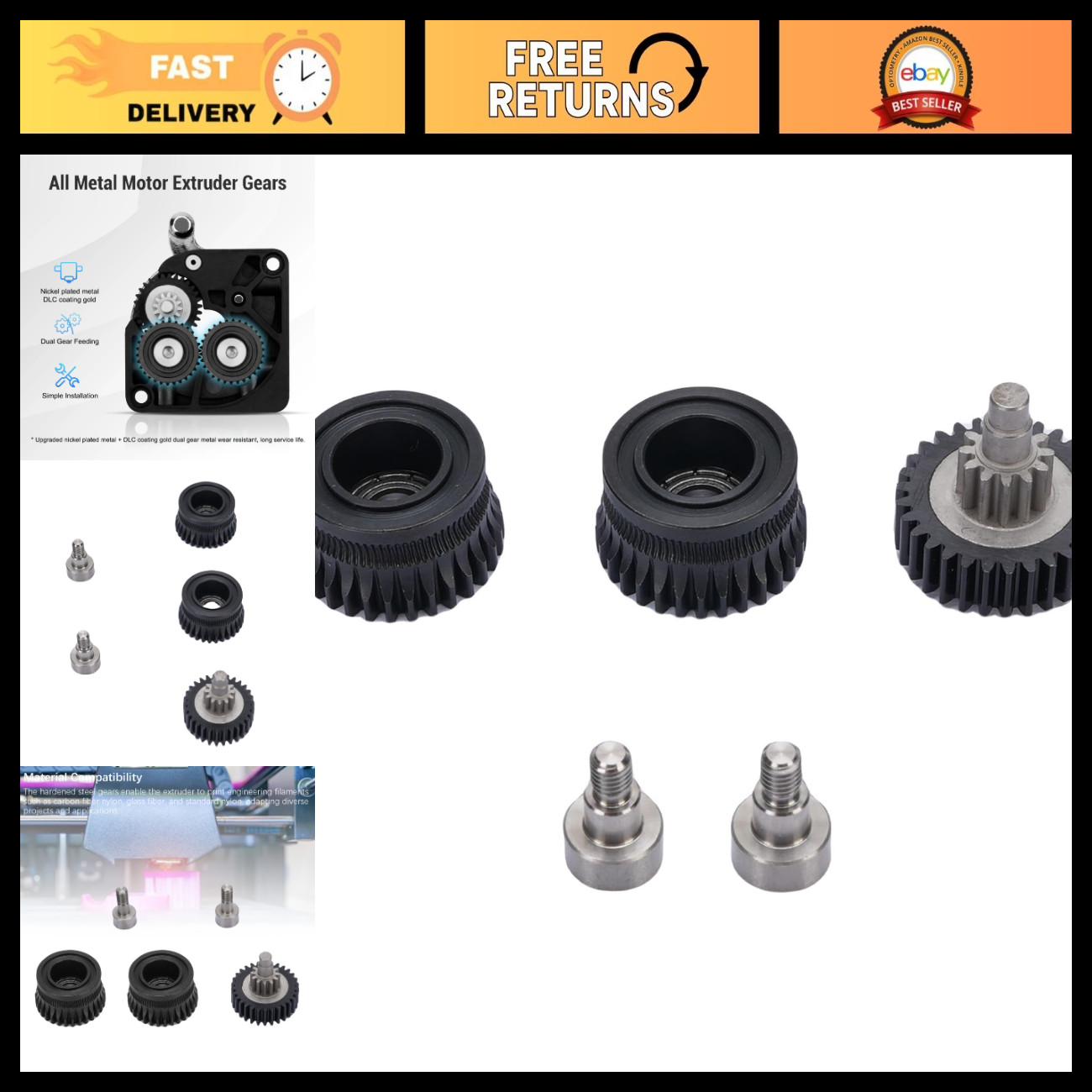 All Metal Upgrade Extruder Gear Kit - Double Bearing, Hardened Steel for 3D Prin