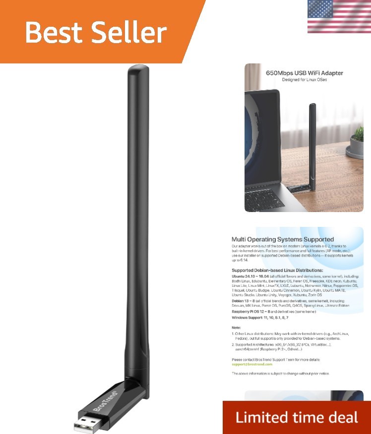 Ultimate 650Mbps USB WiFi Adapter for Ubuntu, Kali, Mint & More - Long Range