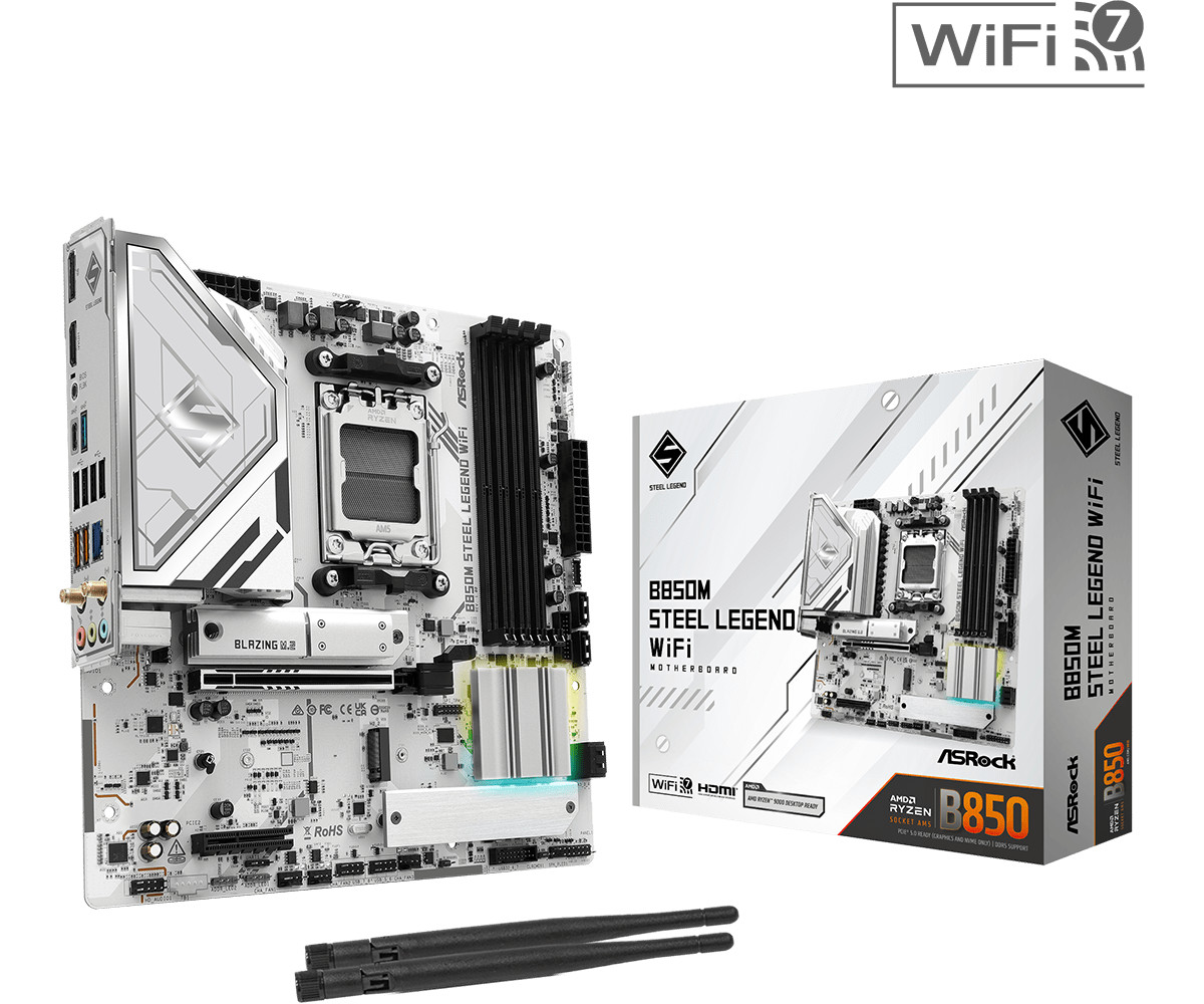 ASRock B850M STEEL LEGEND WIFI AM5 AMD B850 SATA 6Gb/s Micro ATX Motherboard