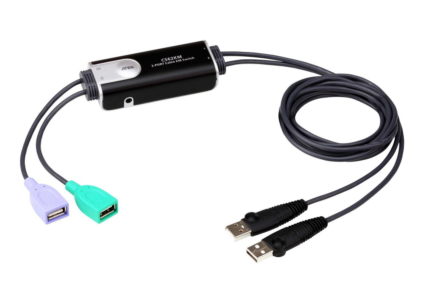 Aten W125663837 CS62KM-AT 2-Port USB Boundless Cable KM Switch Switch, 1.8 ~E~