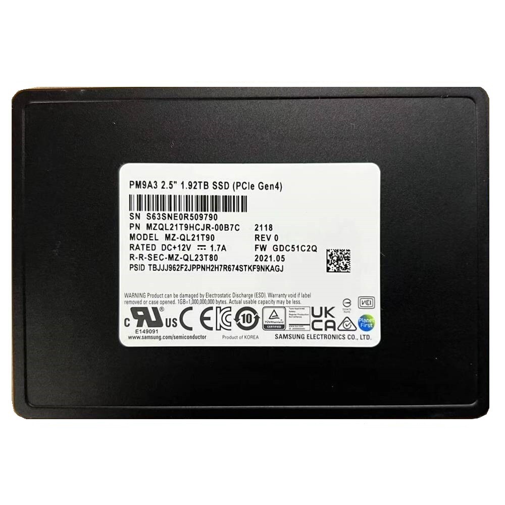 Samsung PM9A3 1.92TB SSD 2.5" NVME PCIE 4.0 MZ-QL21T90 MZQL21T9HCJR-00A07