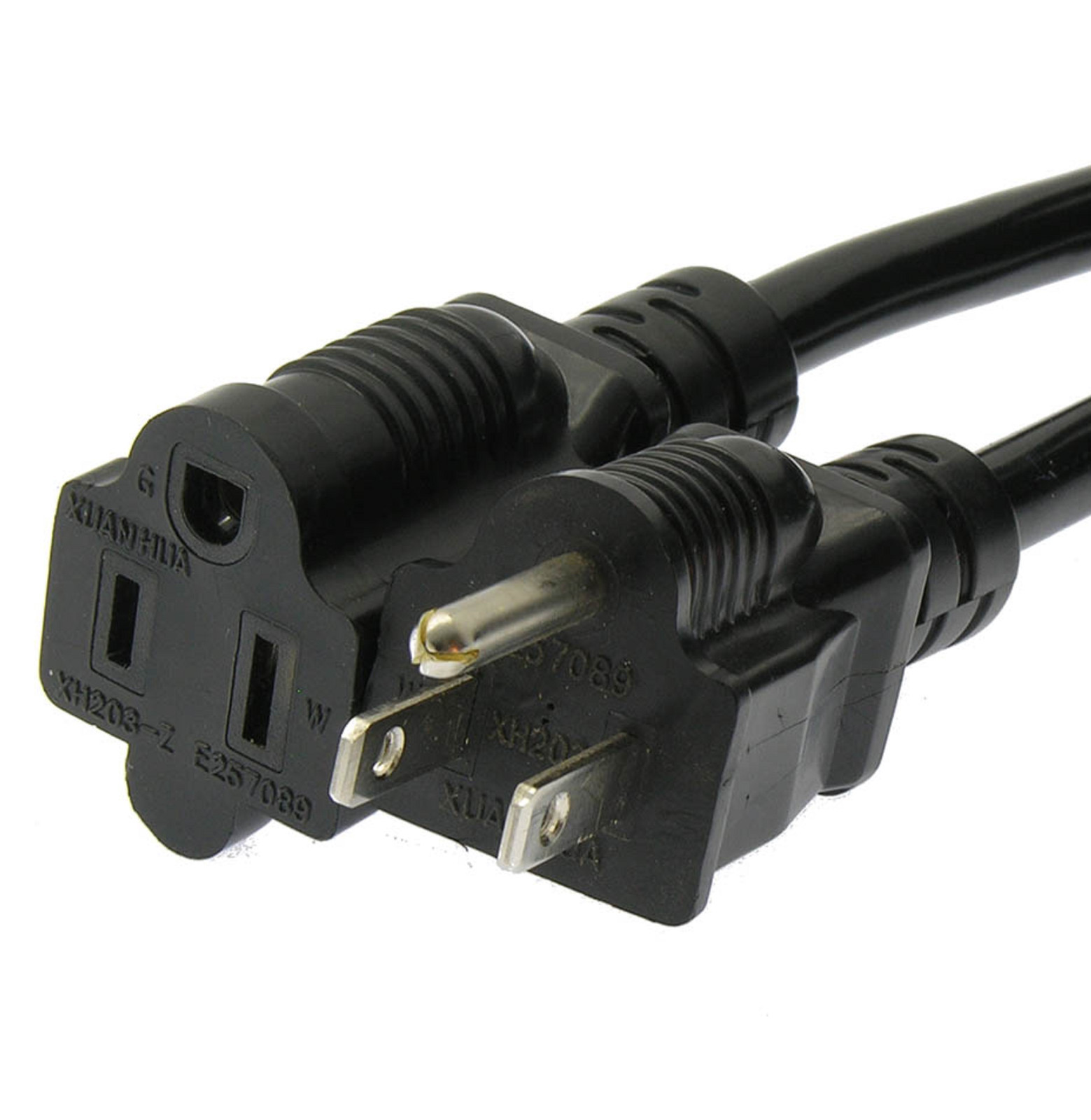 2 x1ft 16AWG short Power Extension Cord Cable 13A 125V Nema 5-15r 3 prong Black 