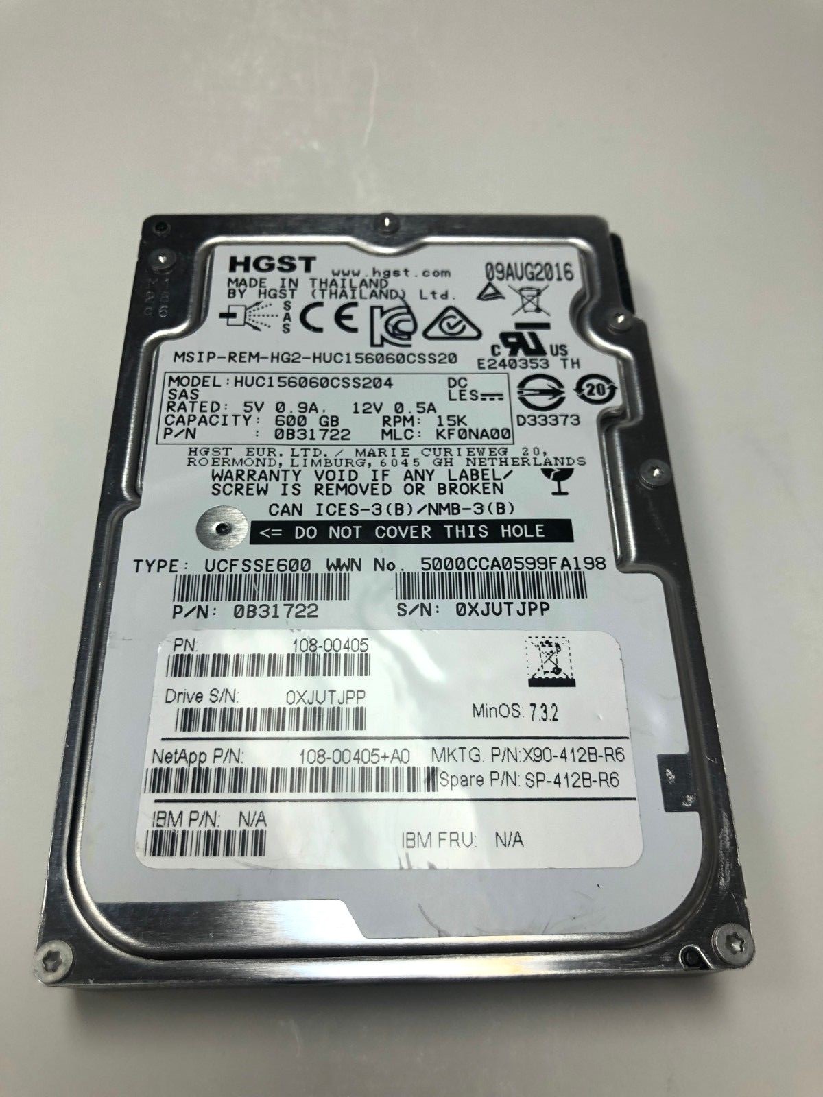 108-00405+A0 NetApp HGST 600GB 15K SAS 2.5'' Hard Drive 0B31722
