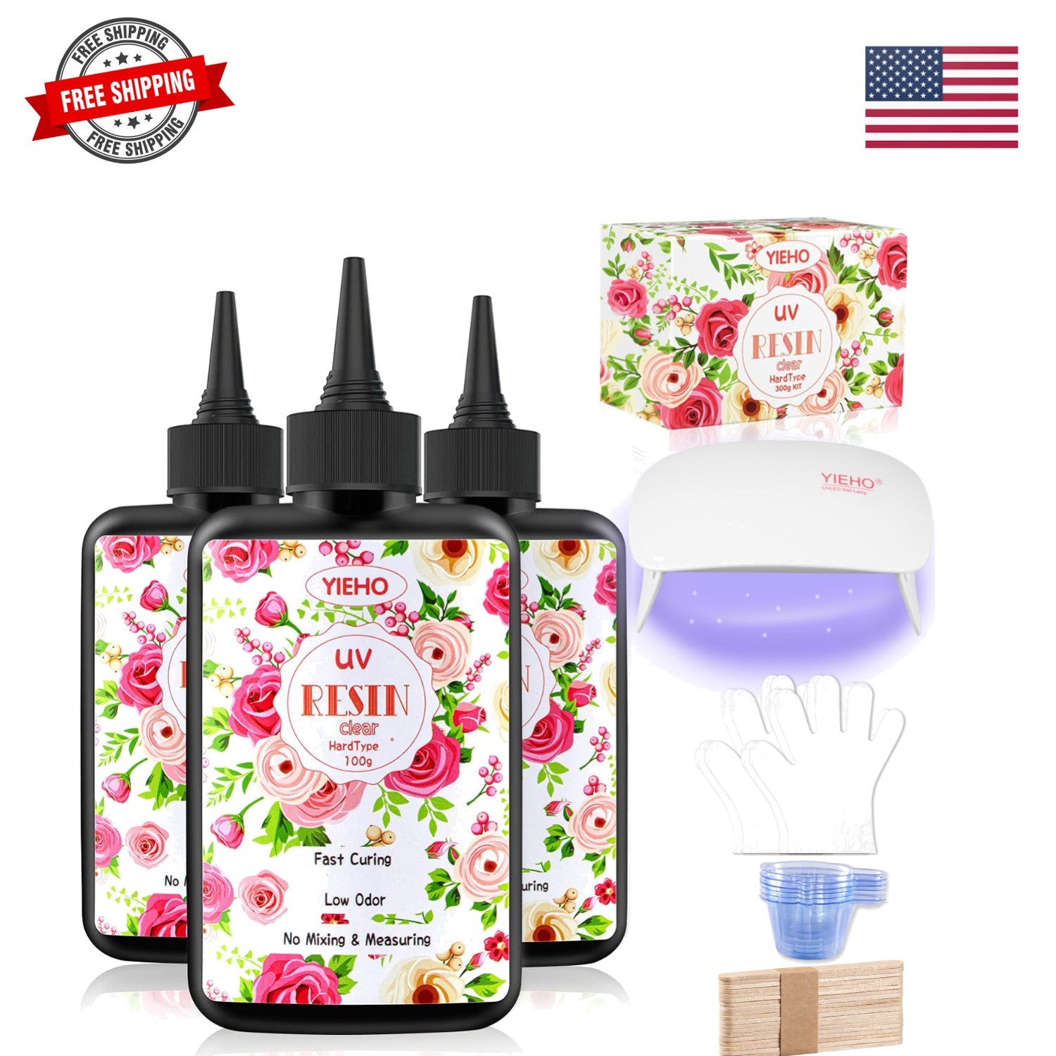 300g UV Resin Kit with Light-Upgraded Crystal Clear Hard UV Curing Premixed E...