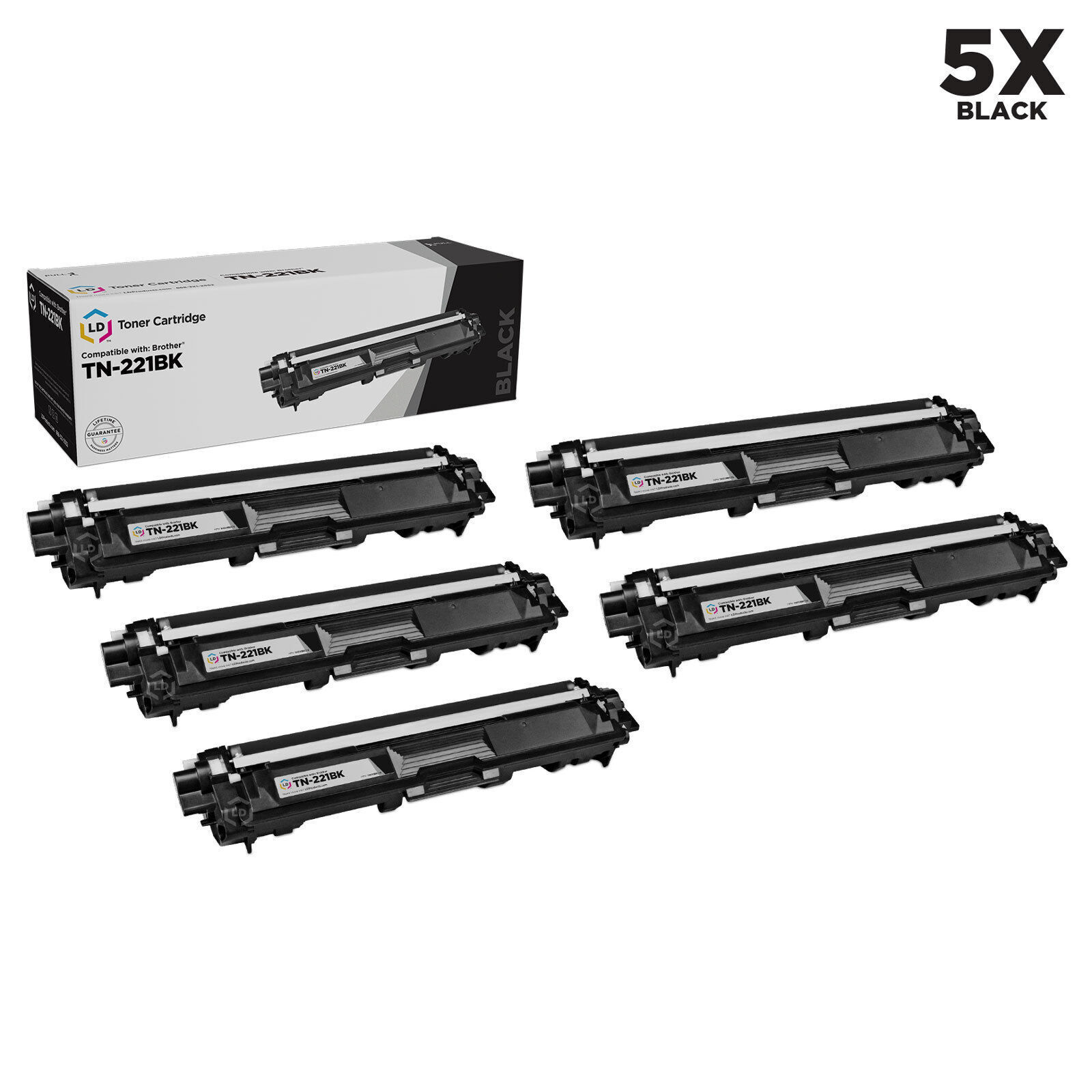 LD Compatible Brother TN221 5PK Black Toner Cartridges  DCP, HL, MFC Printers
