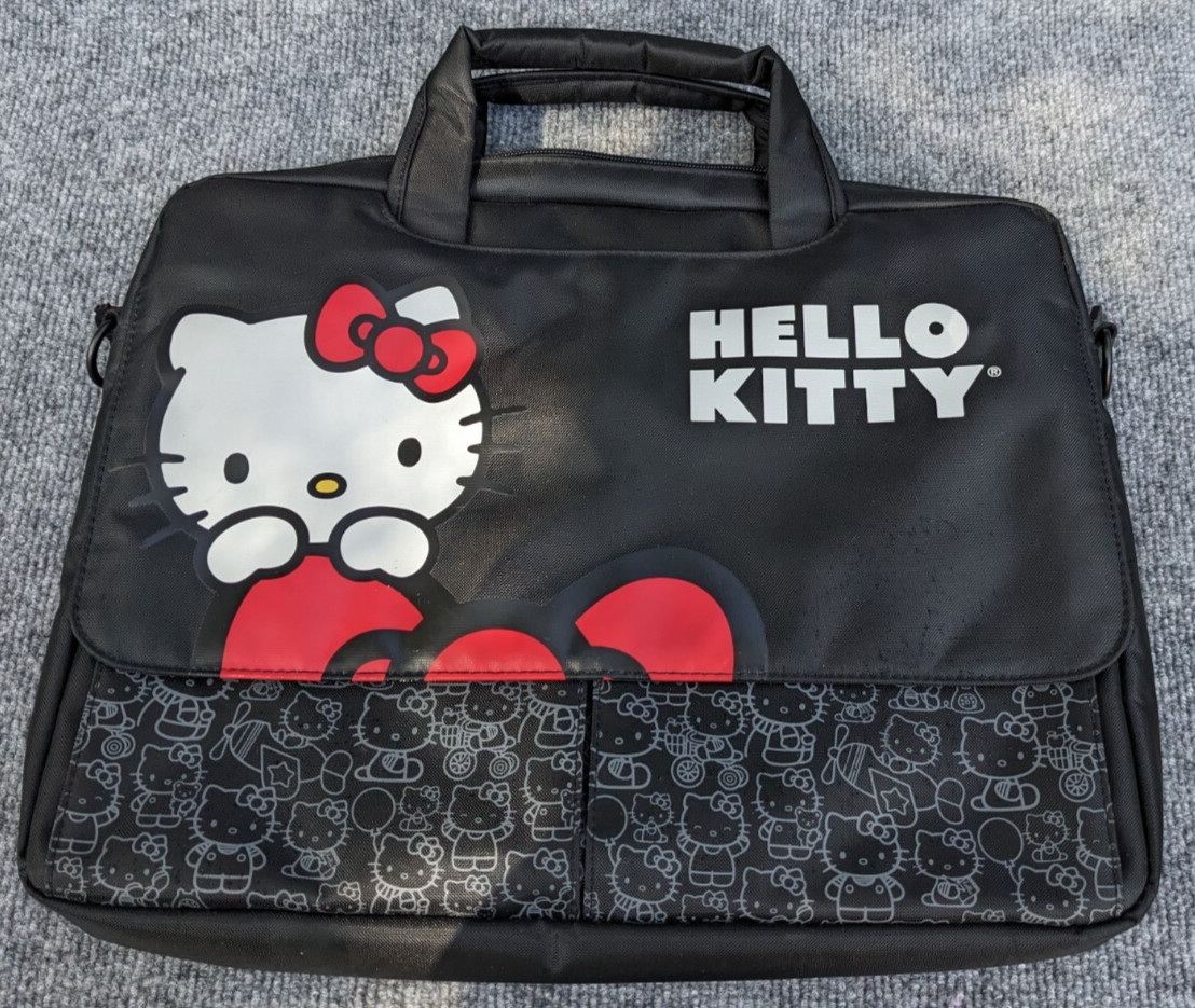 Hello Kitty 2012 Black Laptop Computer Bag 15”  Red Bow Shoulder Strap Sanrio