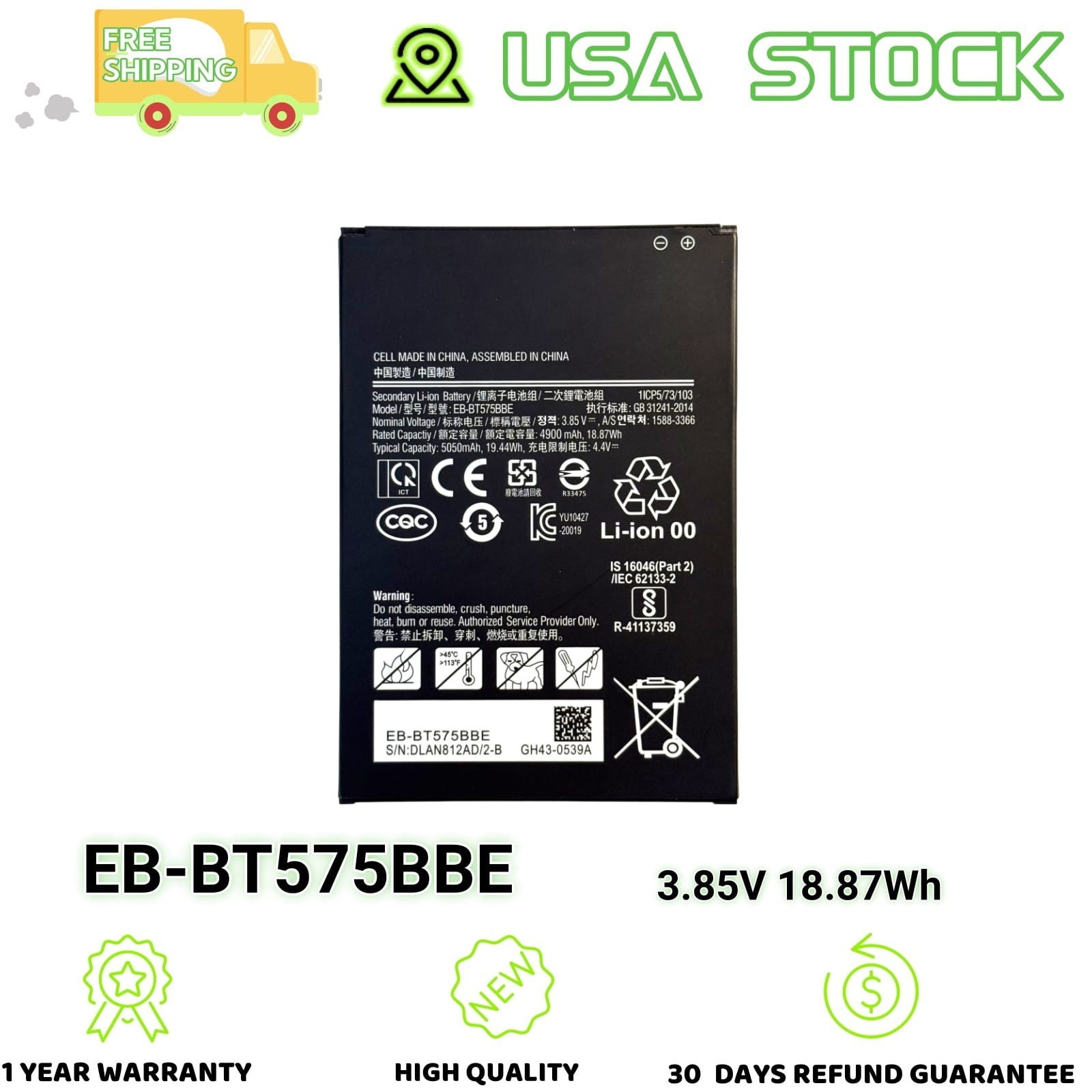 EB-BT575BBE Replacement Battery for Samsung Galaxy Tab Active 3 SM-T570 SM-T575