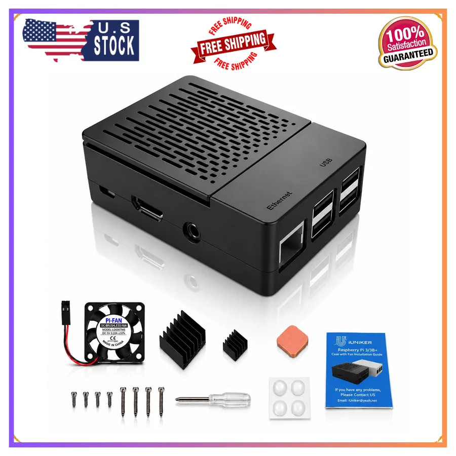iUniker ABS Case for Raspberry Pi 3B+ 3B with Cooling Fan and 3 Heatsinks