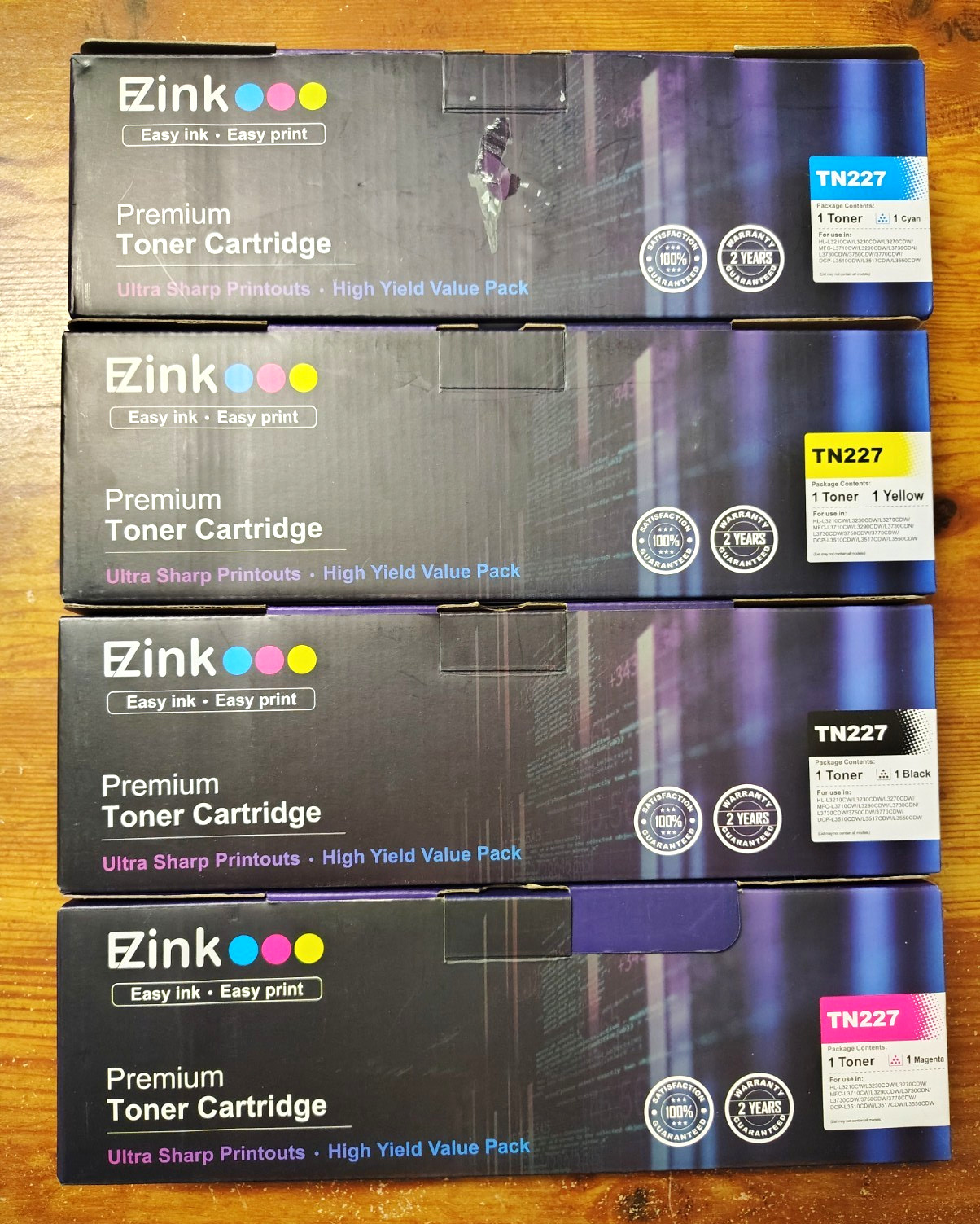 EZink TN227 Toner Lot 5 Brother Compatible 2BK C M Y Open Box