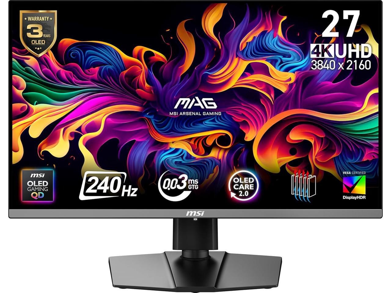 MSI MAG 272UP QD-OLED X24 27" UHD 4K OLED 240Hz 0.03ms Flat Panel Gaming Monitor