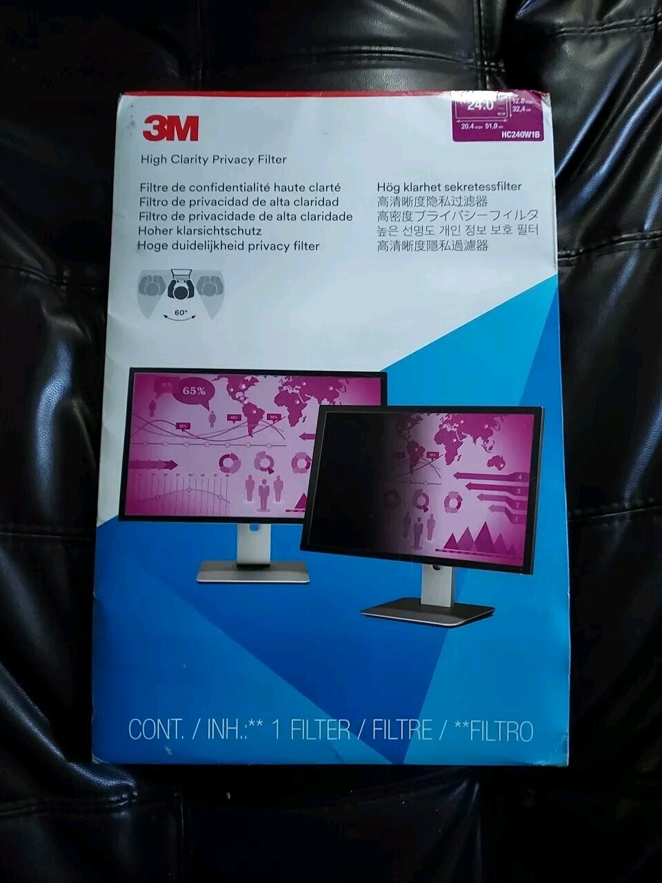 3M High Clarity Privacy Filter Black for 24" Widescreen Monitor HC240W1B NEW