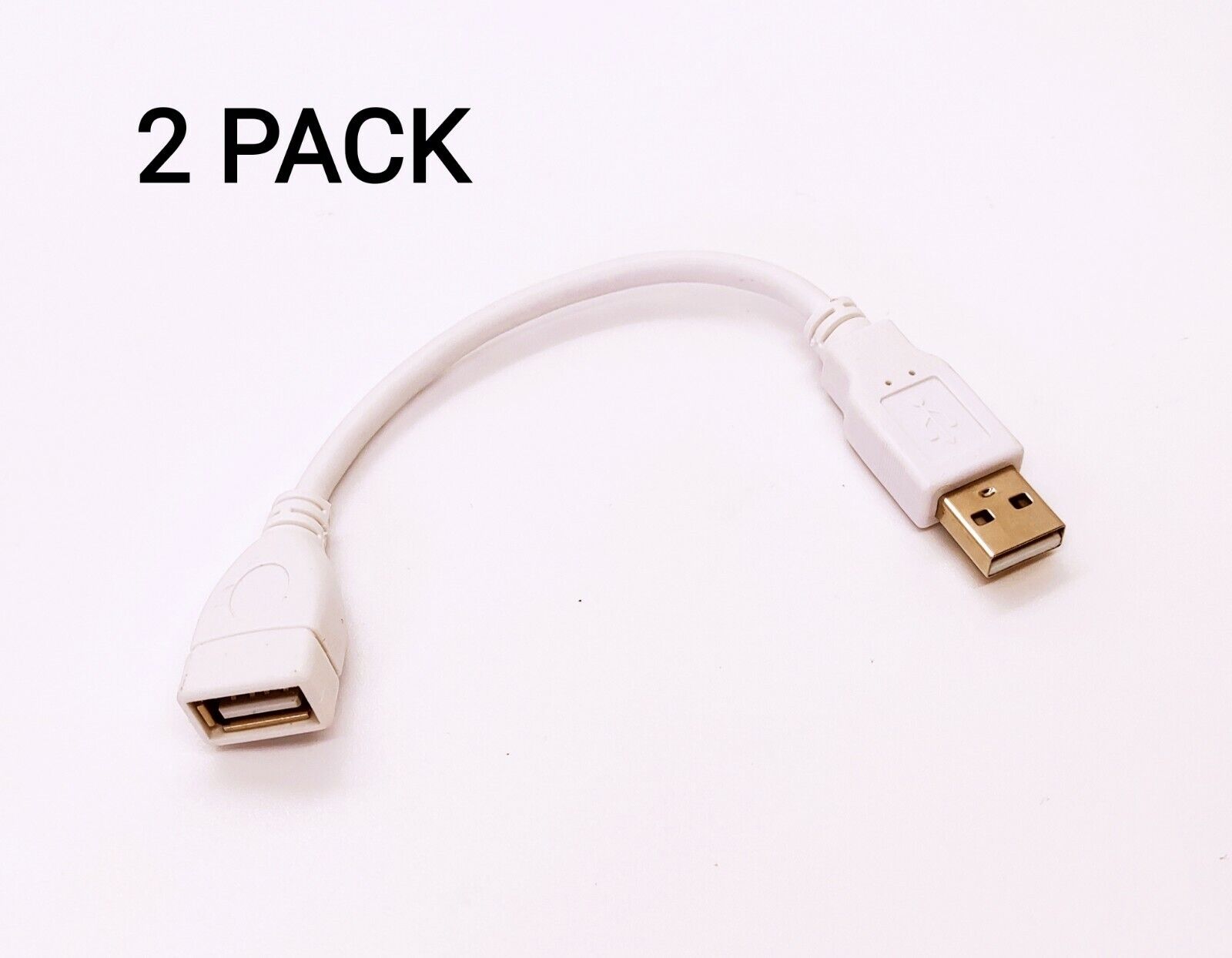 2 Pack  1Ft USB 2.0 A Male / A Female Extension Cable White Color