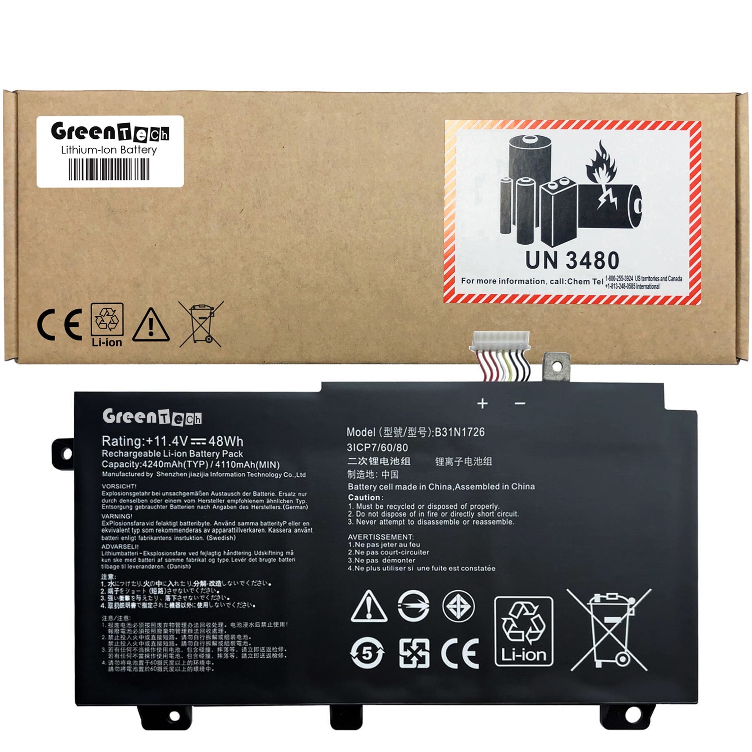 GREENTECH B31N1726 BATTERY FOR ASUS FX80 FX86 FX504 FX505 48WH B31BN91 A41LK9H