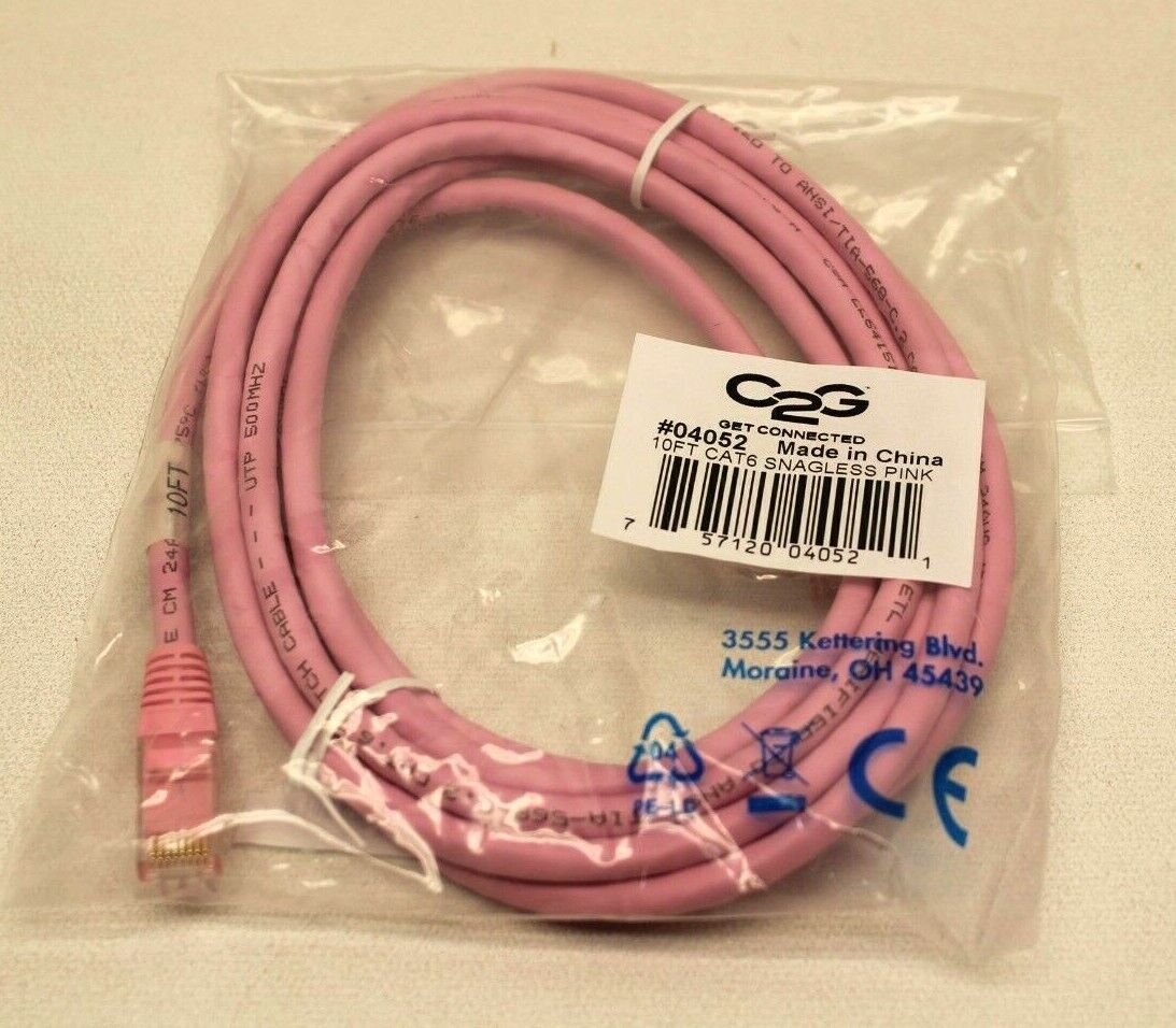 QTY 10 C2G-10ft Cat6 Snagless Unshielded (UTP) Network Patch Cable - Pink 04052