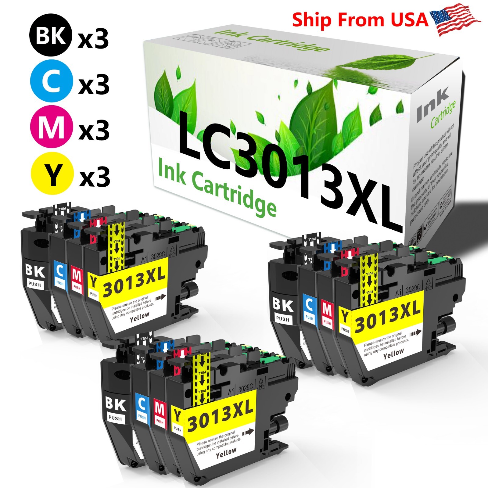 12PK replace for Brother LC3013XL Ink Cartridge for MFC-J491DW J497DW,3B3B3M3Y