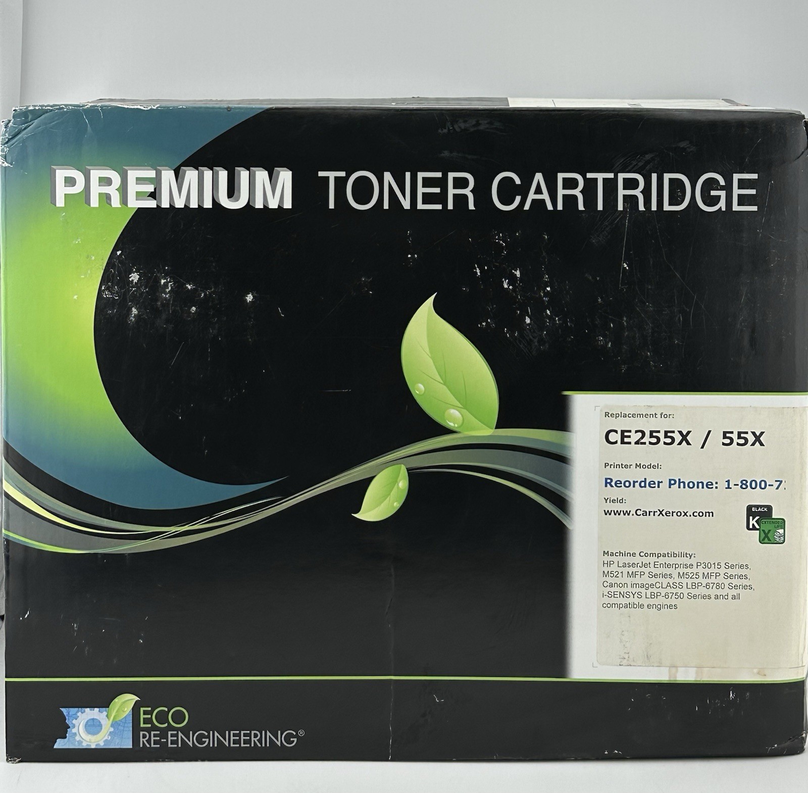 Eco Re-Engineering CE255X 55X Black Toner Cartridge for HP P3015 M521 M525