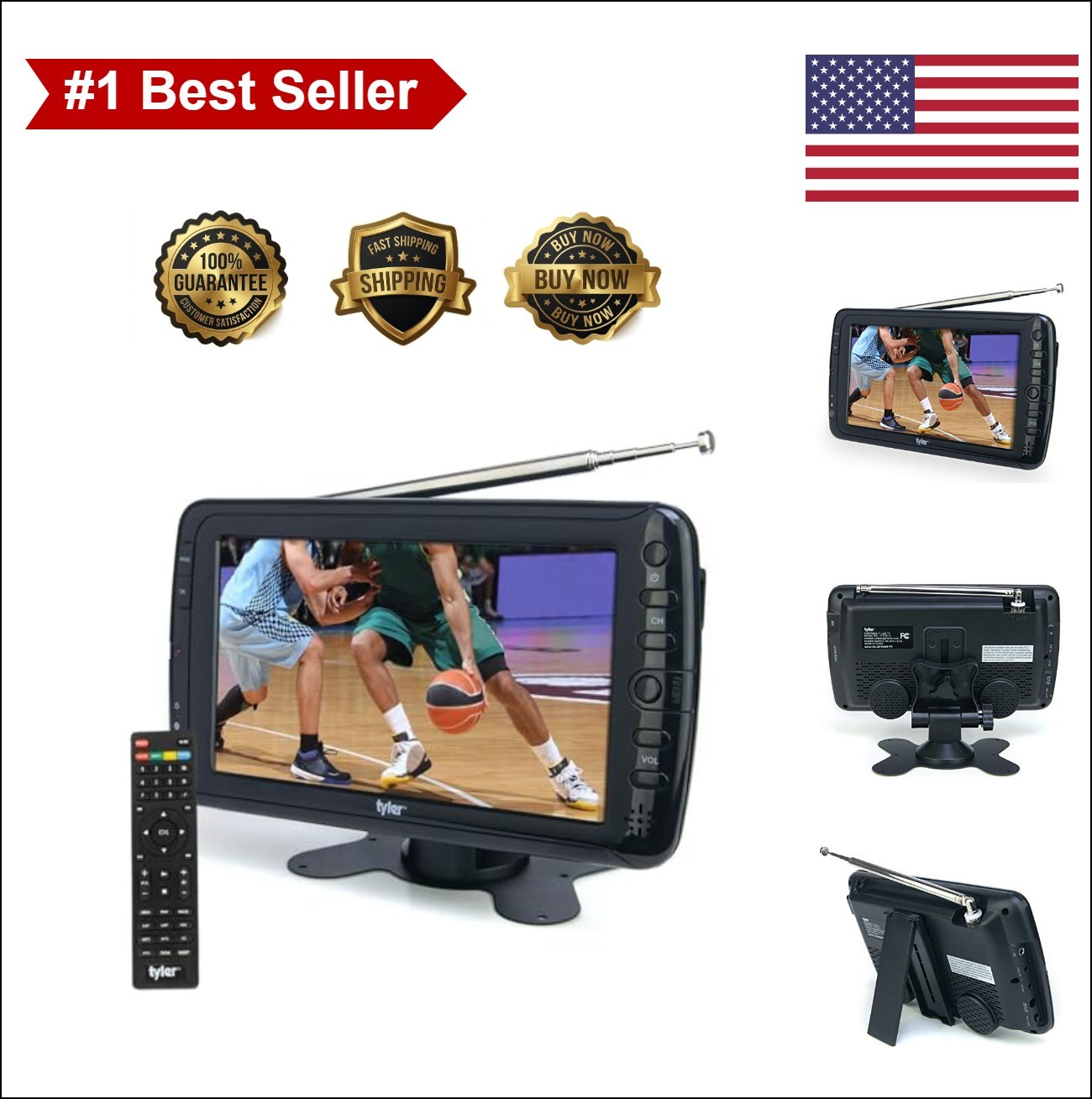 Portable TV 7 Inch LCD Monitor 720p HDMI USB Input Rechargeable Battery Built
