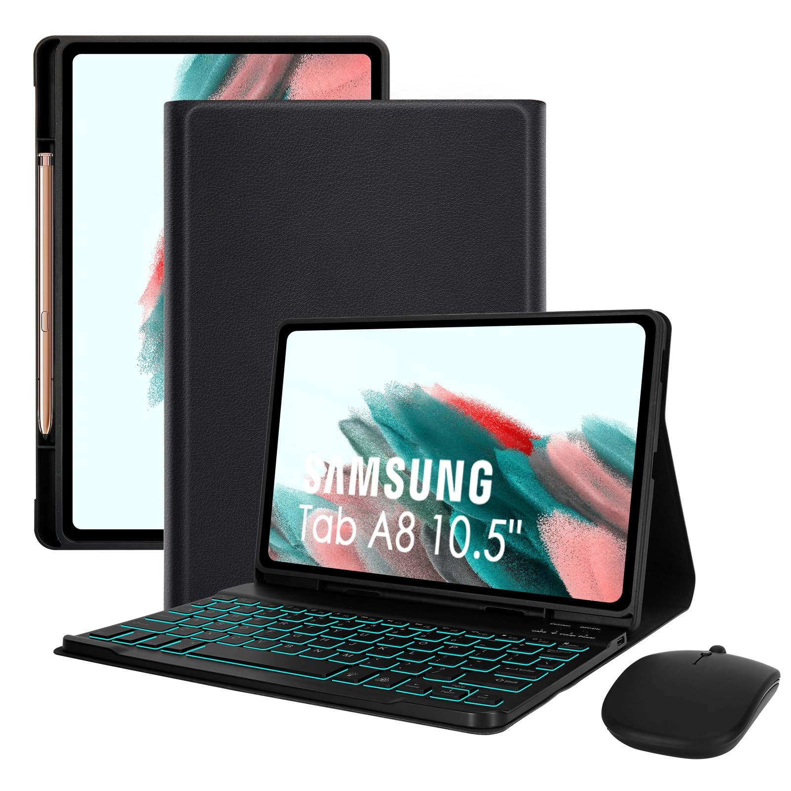 LAMA 7 Colors Backlit Keyboard Case with Mouse for Samsung Galaxy Tab A8 10.5...