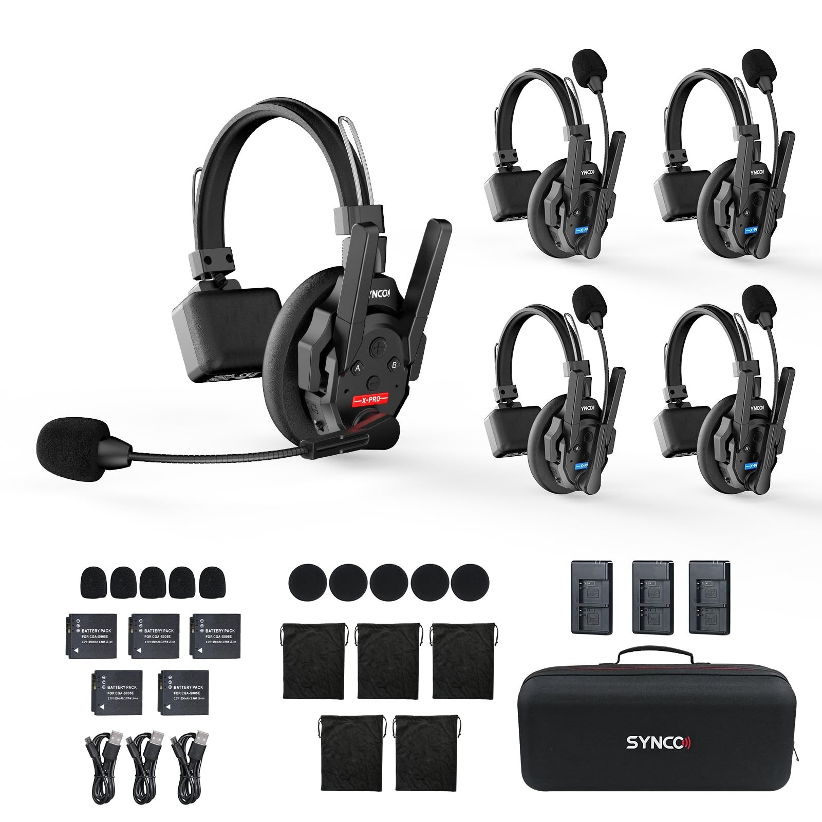 SYNCO XTALK XPRO5 Wireless Intercom Headset System, 500m/1640ft 2.4GHz Commun...