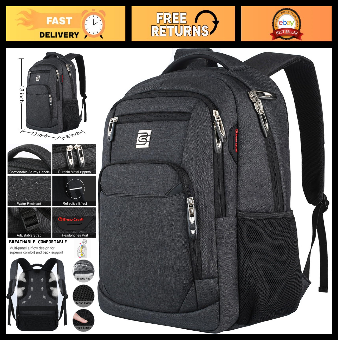 Slim Anti-Theft Laptop Backpack for Business & College Travel - Stylish & Functi