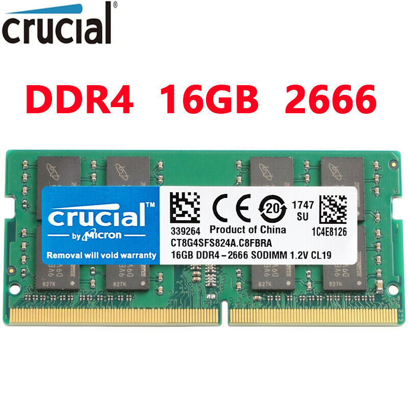 CRUCIAL DDR4 16GB 2666 PC4-21300 Laptop 260-Pin SODIMM Notebook Memory RAM 1X16