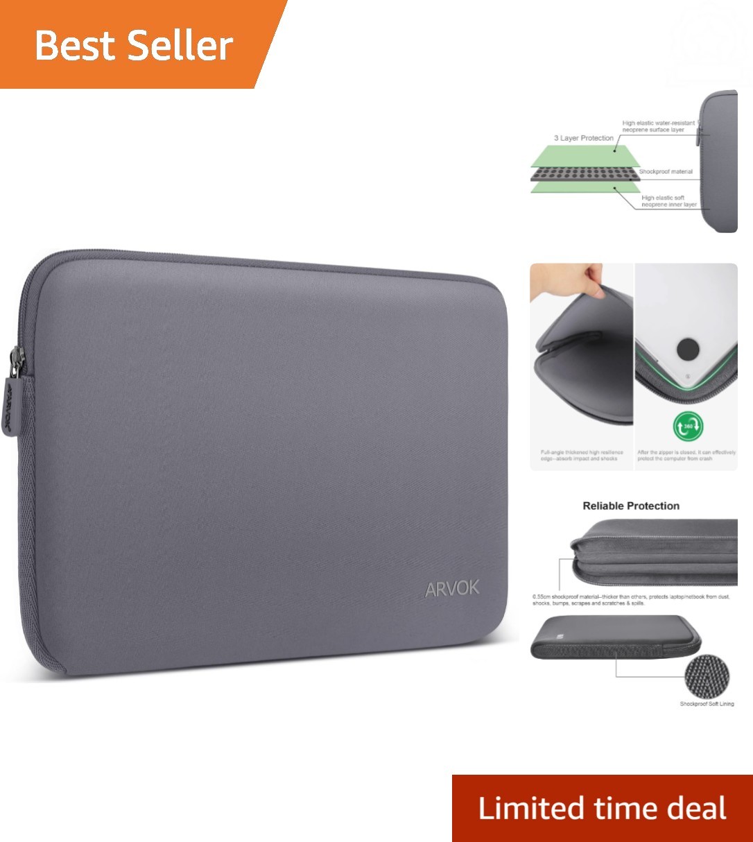 Elegant 13-14 Inch Water-Resistant Laptop Sleeve – Stylish Gray Protection