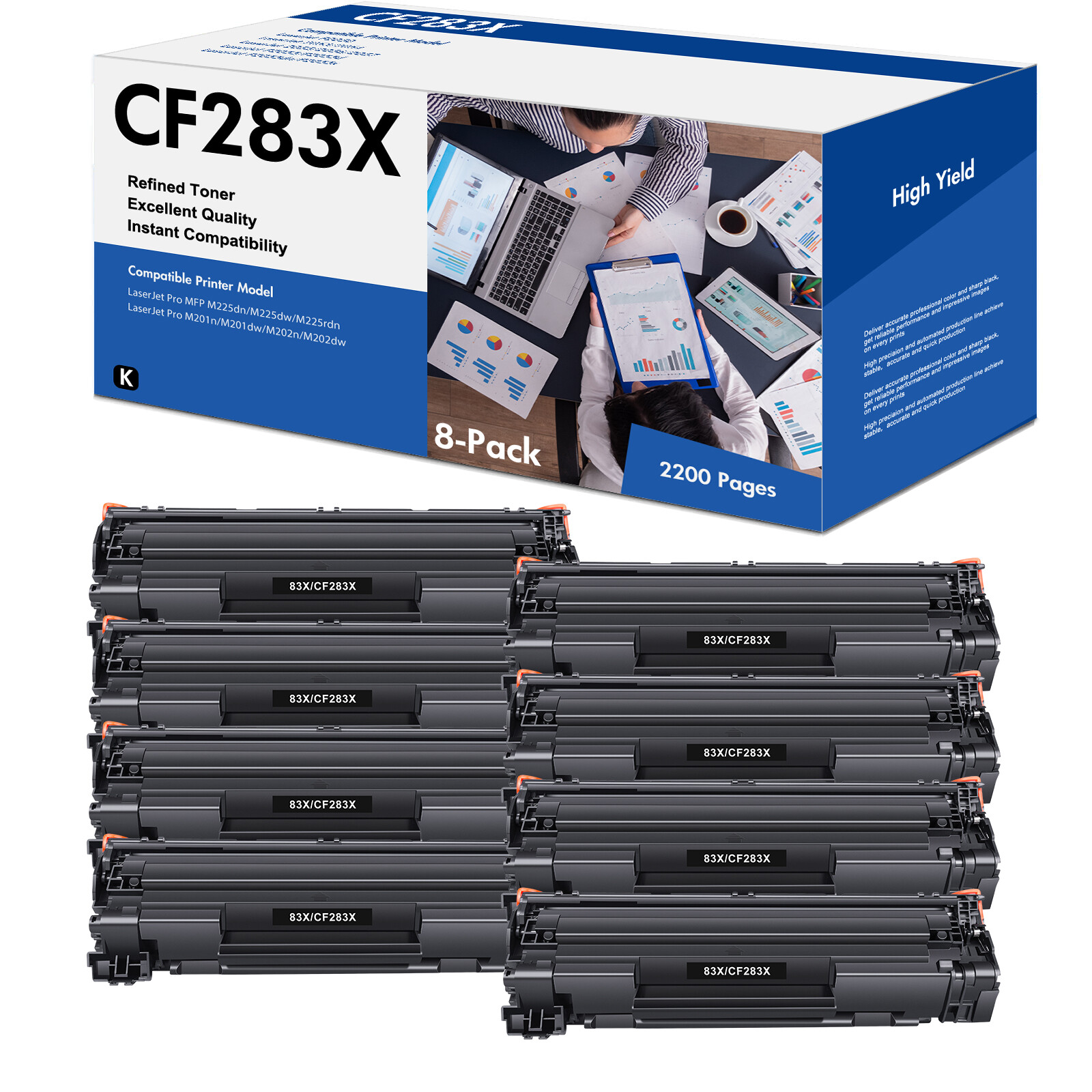 8x Black CF283X Toner Cartridge For HP 83X LaserJet Pro M201dw M202dw MFP M225dw