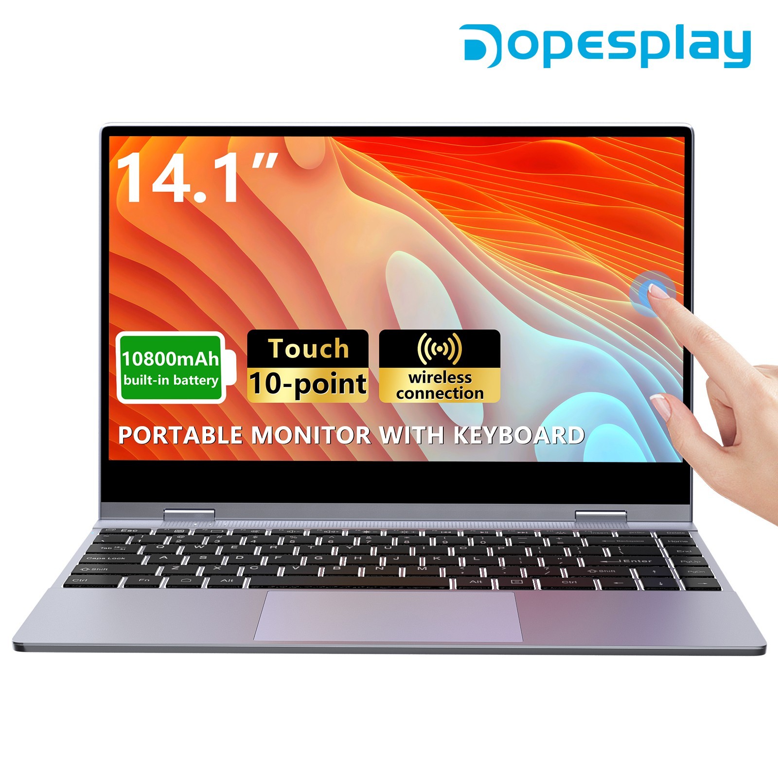Used | 14.1" Portable Monitor with Keyboard Touch Screen FHD 10800mAh Wireless
