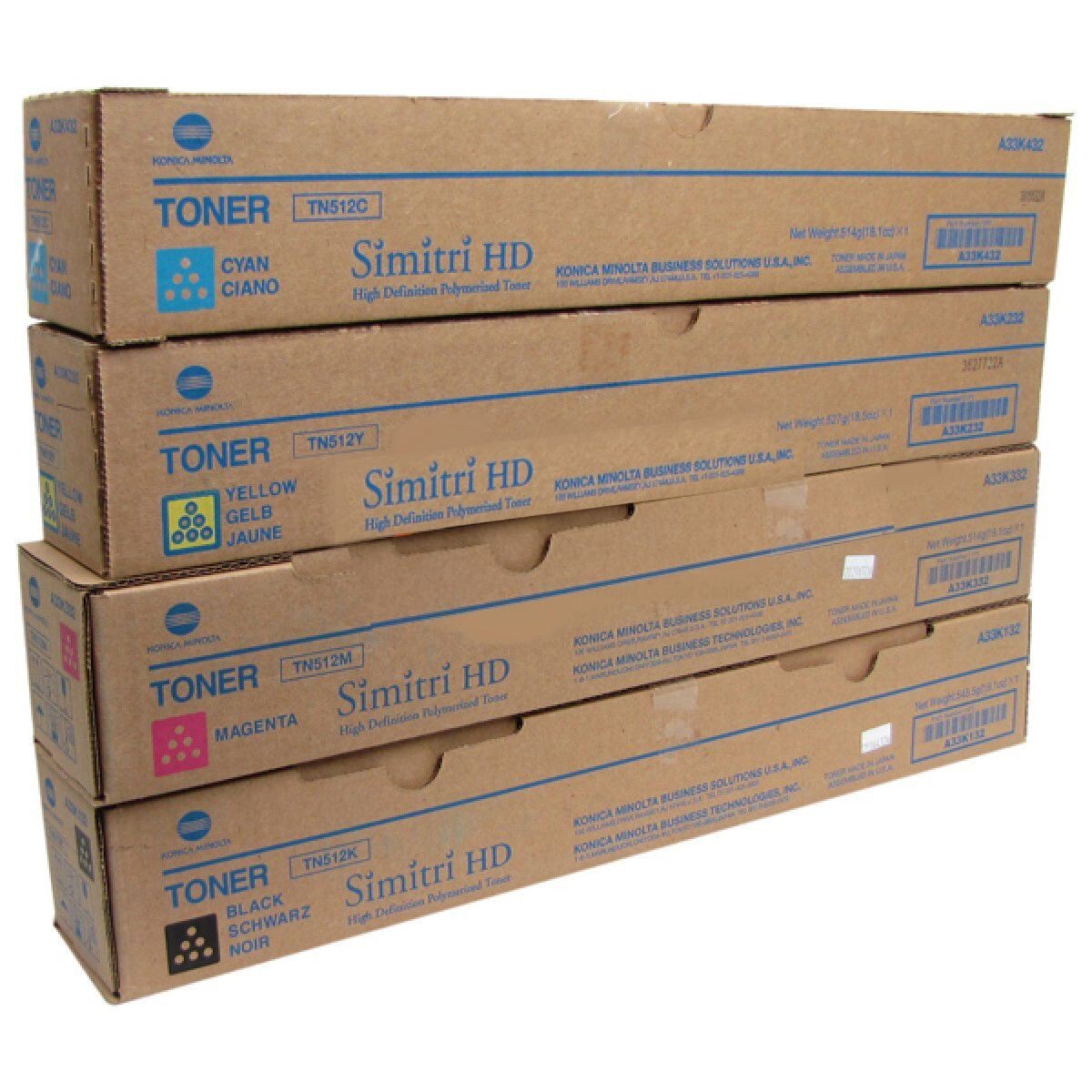 Genuine Konica Minolta TN512 CMYK Toners Set  A33K132 A33K232 A33K332 A33K432
