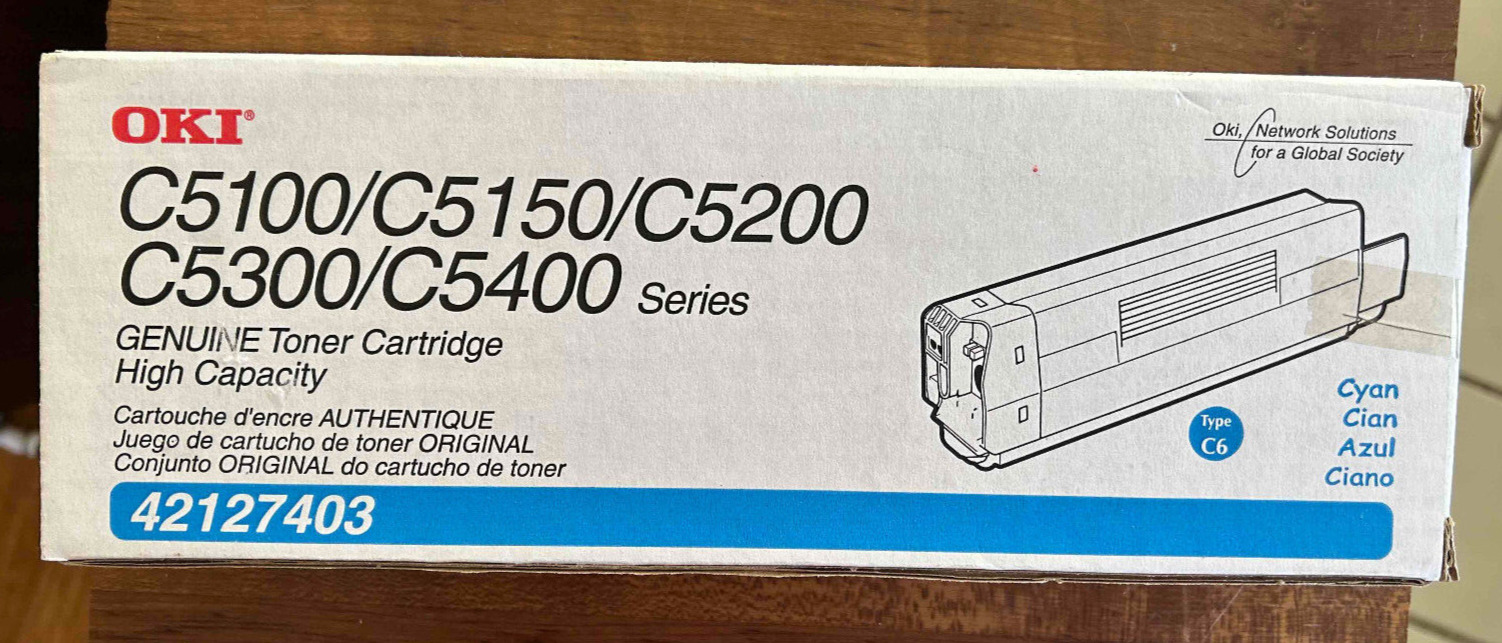 Oki Cyan/Blue Toner Cartridge C5100/C5150/C5200 C5300/C5400 Series - NEW
