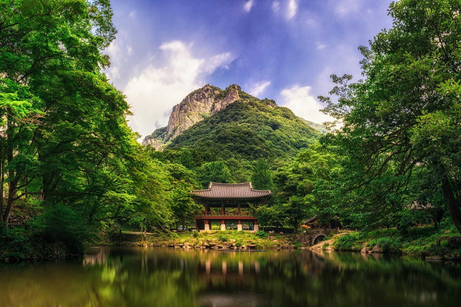 Landscape nature mountains trees forest house lake south Custom Gaming Mat Desk