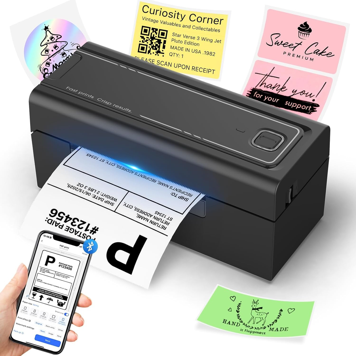 Bluetooth Thermal Shipping Label Printer, Wireless 4X6 Shipping Label Printer, C