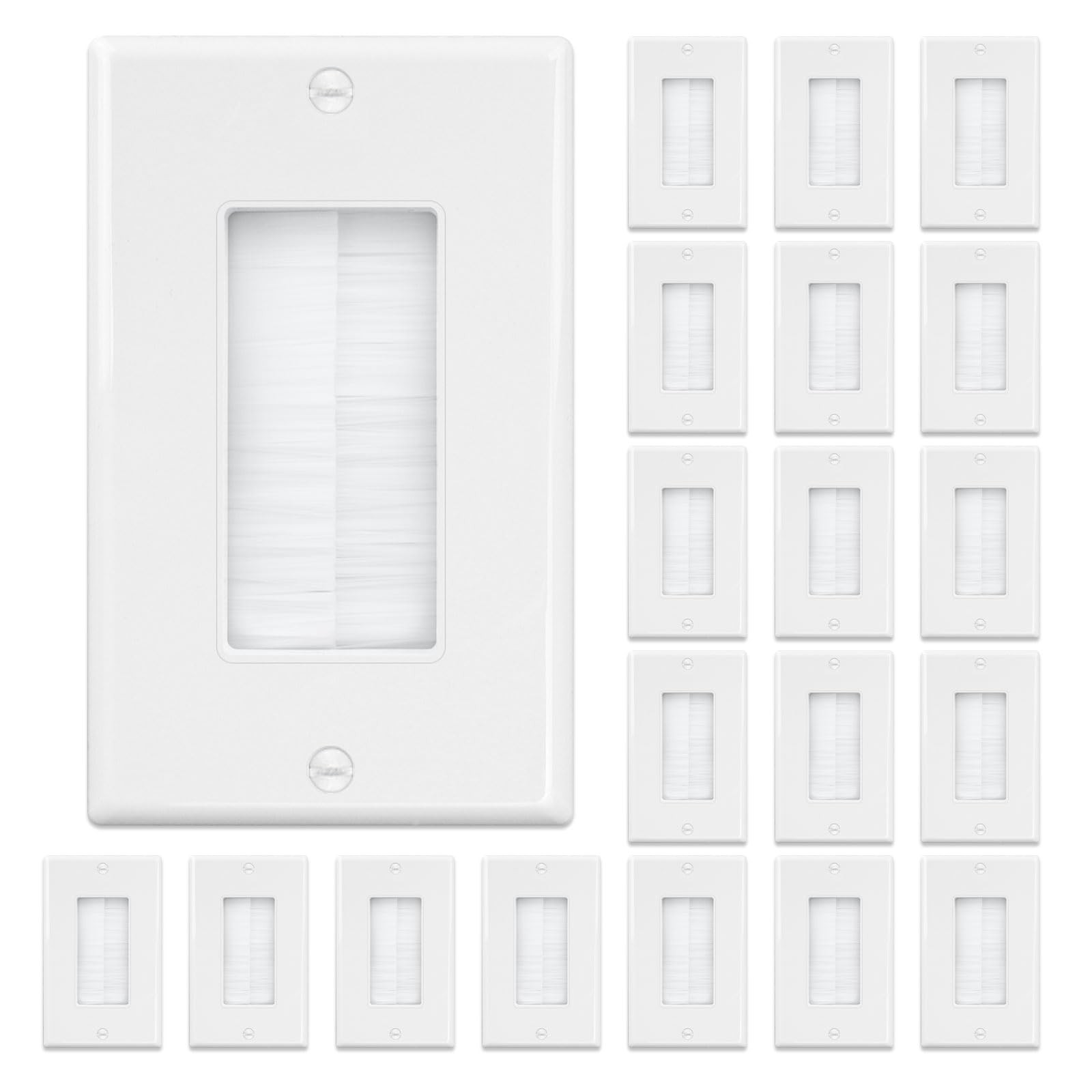 Brush Wall Plate Cable Pass Through White 20 Pack