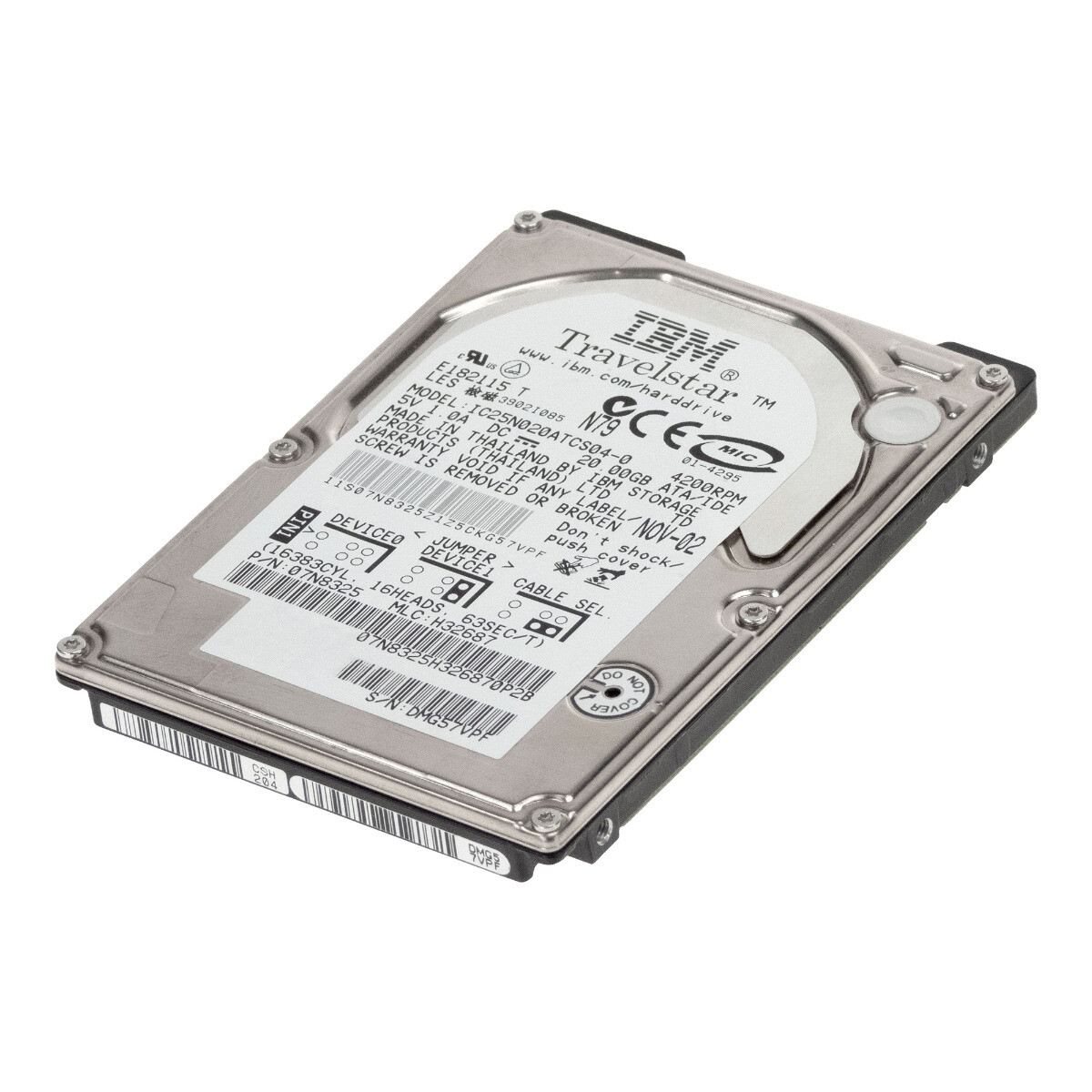 HARD DRIVE IBM TravelStar 40GN IC25N020ATCS04-0 07N8325 20GB 4.2K 2MB ATA 2.5