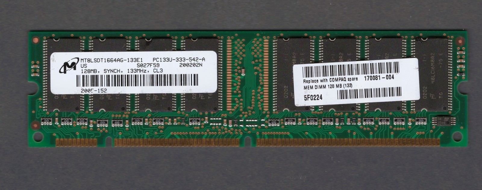 MICRON MT8LSDT1664AG-133E1 128MB SDRAM PC-133 DESKTOP MEMORY RAM 168 PIN      E1