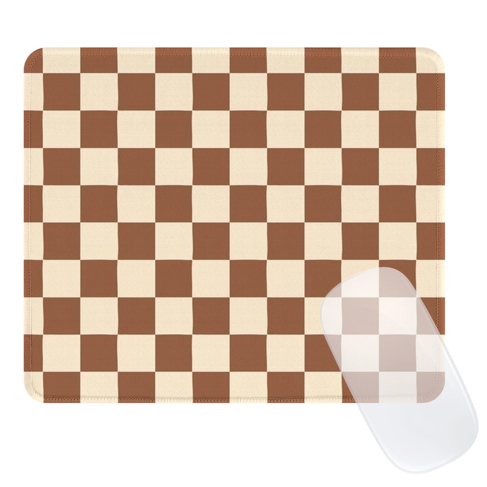 Ksriylm Cute Brown Mouse Pad,Retro Checkered Pattern Mousepad,Square Aestheti