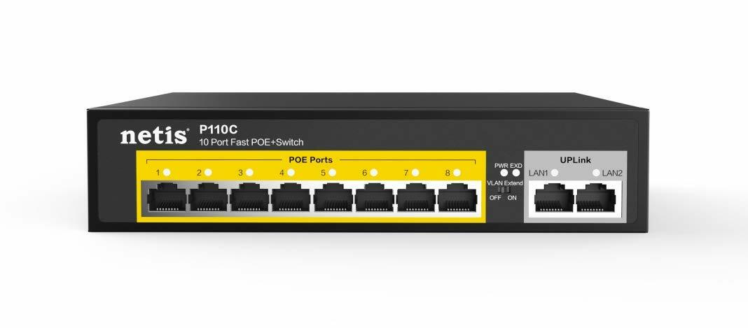 Netis P110C 8 POE+2 Uplink 100M Ethernet POE/ POE+ Switch with POE Budget 120W