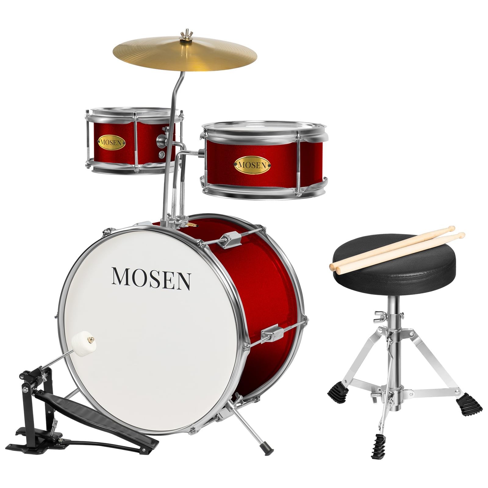Drum Set 3-Piece Beginner Drum Set Junior Drum Kit with Adjustable Throne