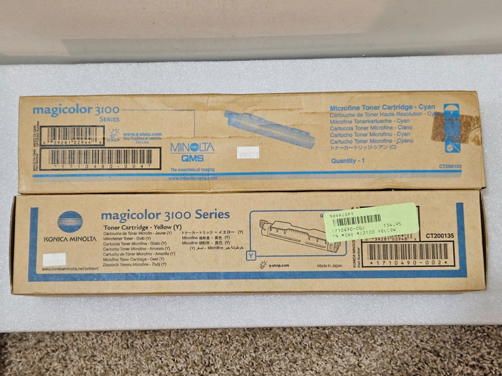 Lot of 2 Konica Minolta Magicolor 3100 Toner Cartridges, Cyan/Yellow 1710490