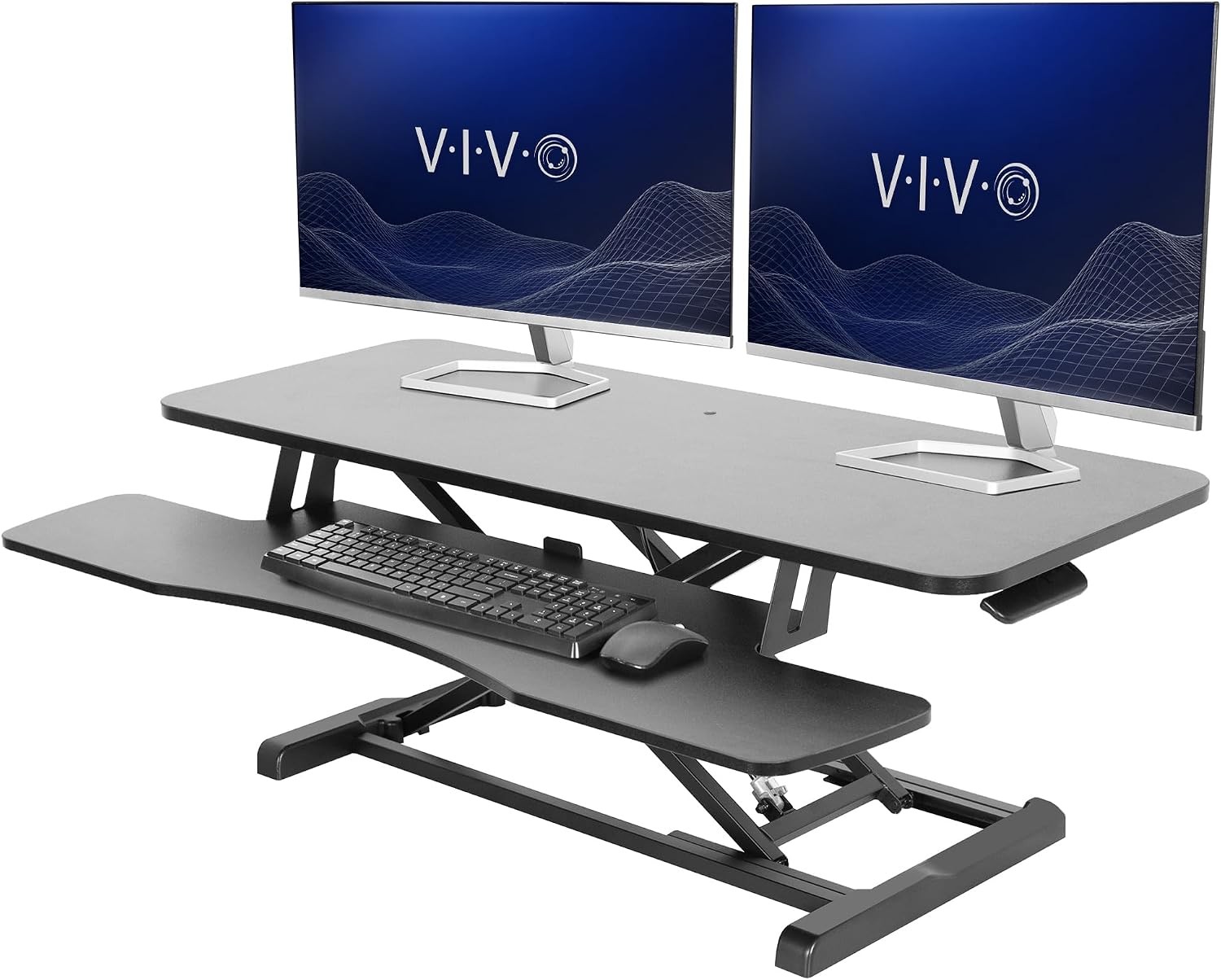 42 inch Desk Converter, K Series, Height Adjustable Sit to Stand Riser, Dual
