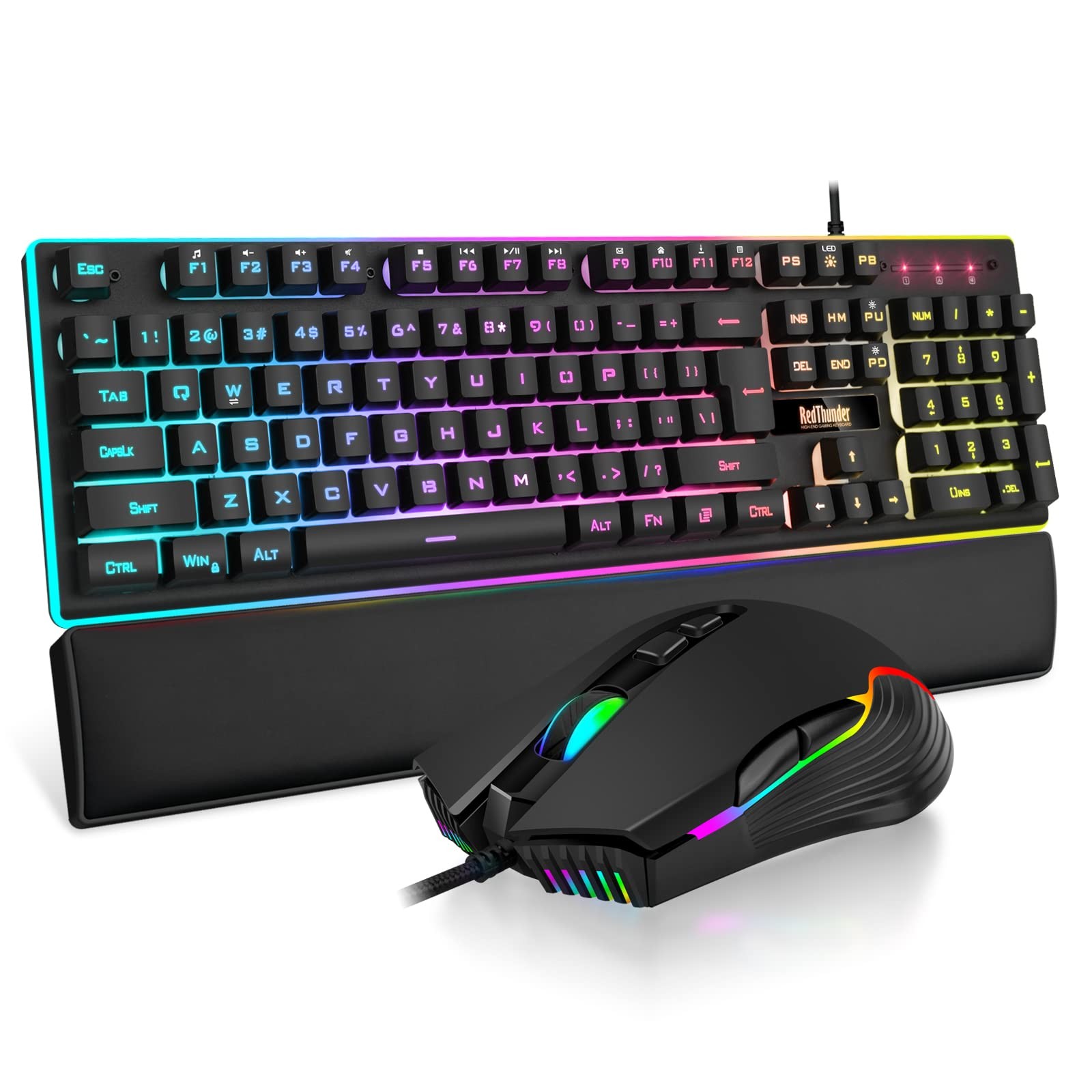 RGB Gaming Keyboard Mouse Combo RedThunder K10 Wrist Rest