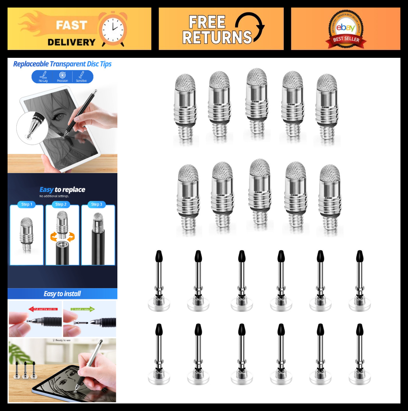 10pcs Mesh & 12pcs Disc Tips for Capacitive Touch Screen Stylus - Accessory Set