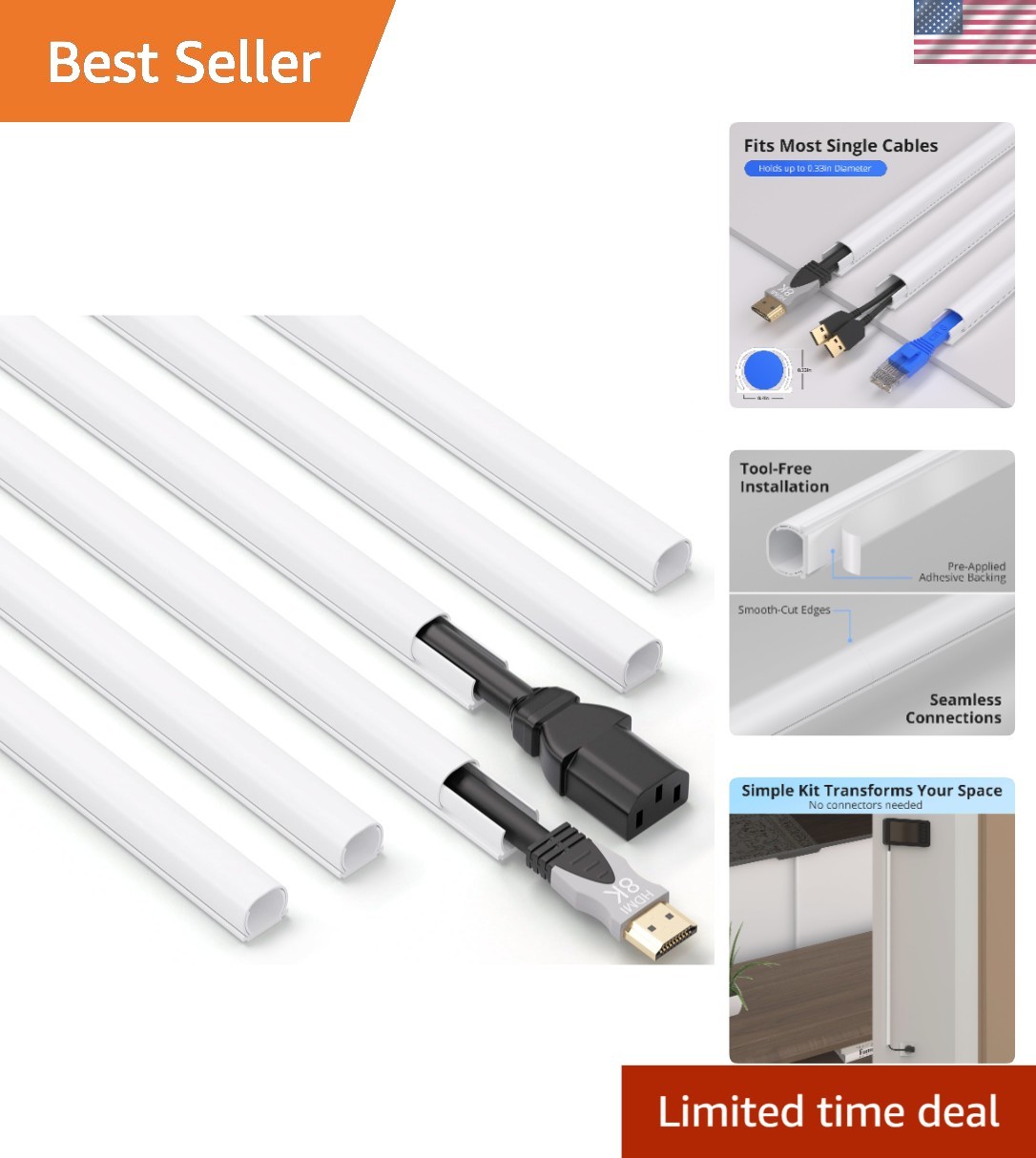 Paintable 85in Cable Management Raceway - Clean & Safe Solution for Cords